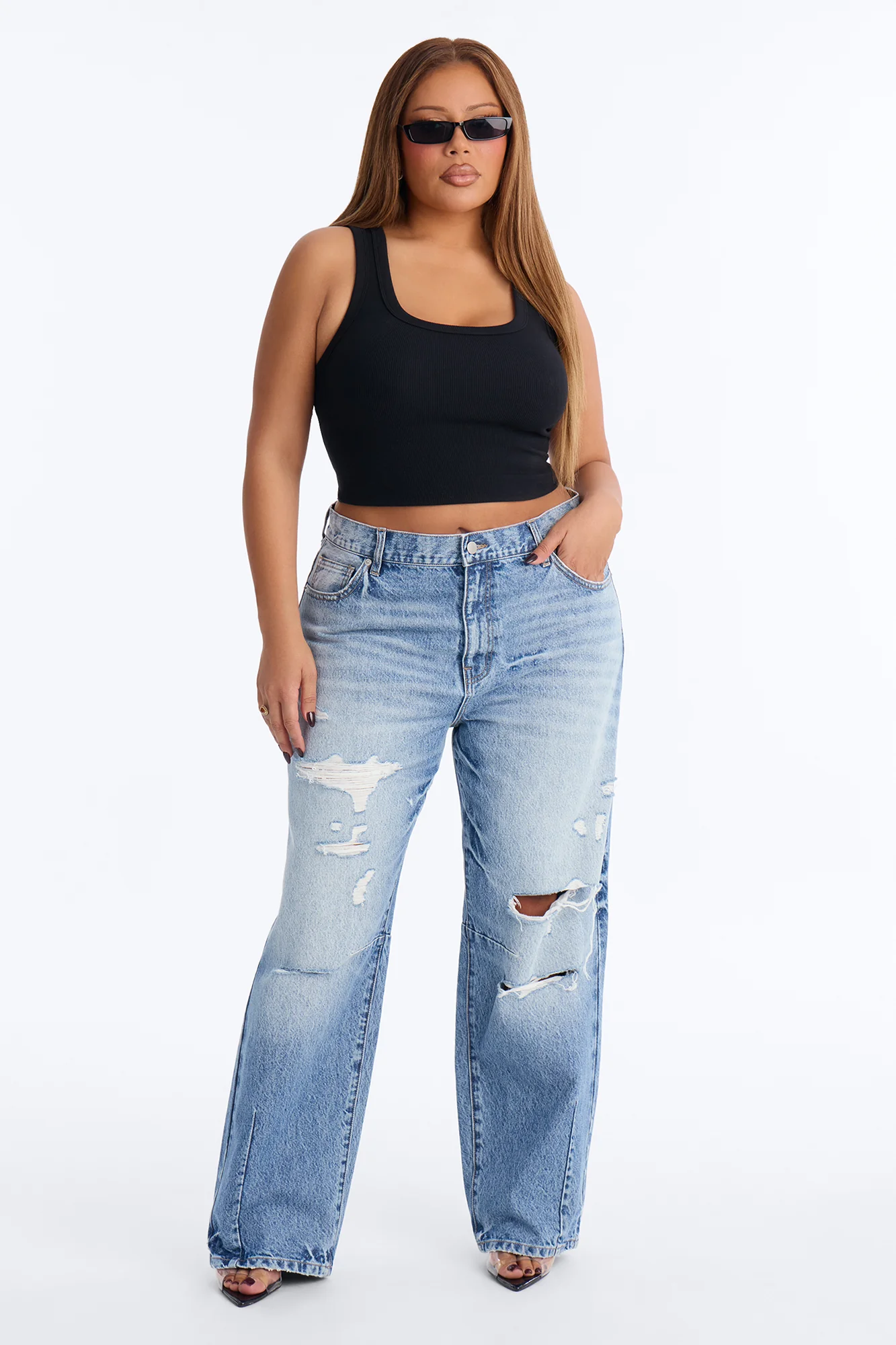 Haily Rib Square Neck Tank Top - Black - Image 6
