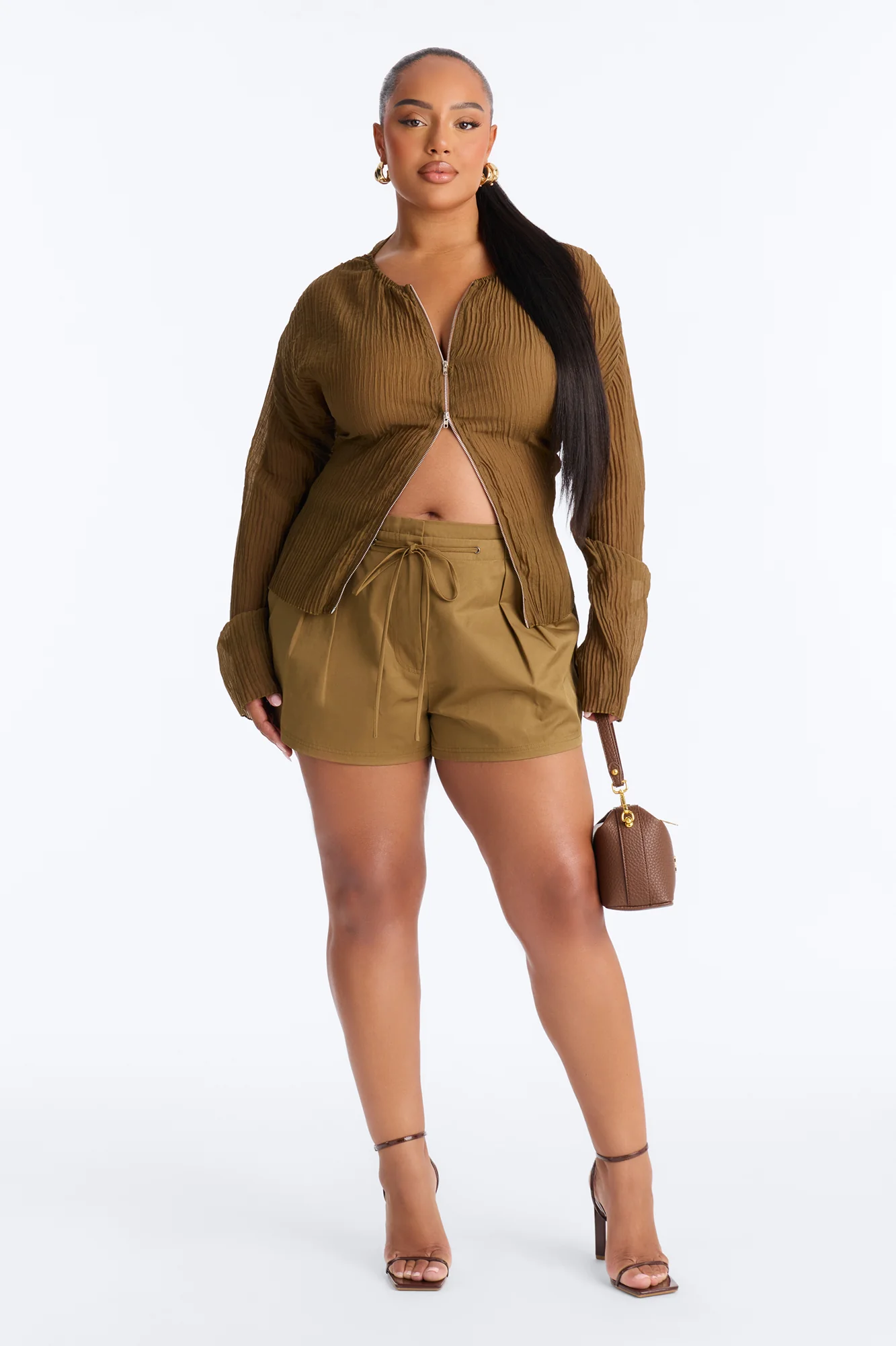 Haley Twill Pleated Bermuda Short - Olive - Image 5