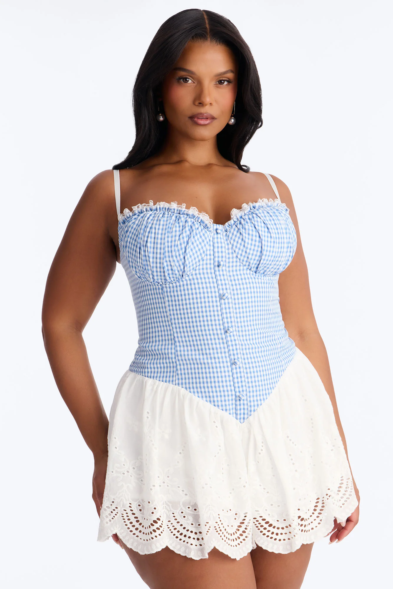 Halie Gingham Lace Romper - Blue/combo - Image 5