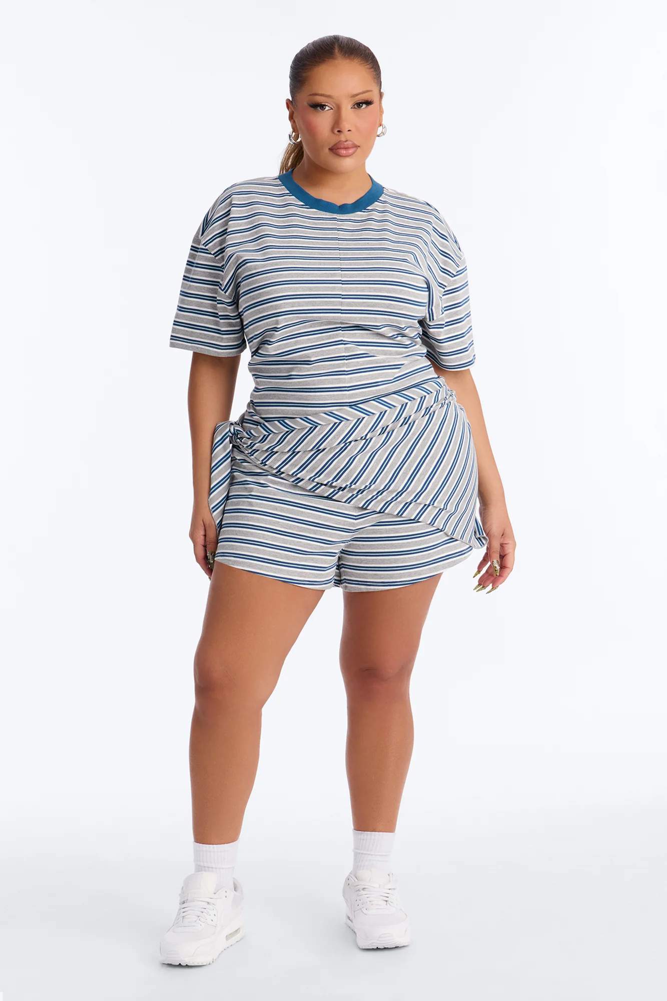 Halle Striped Waist Scarf Romper - Grey - Image 5
