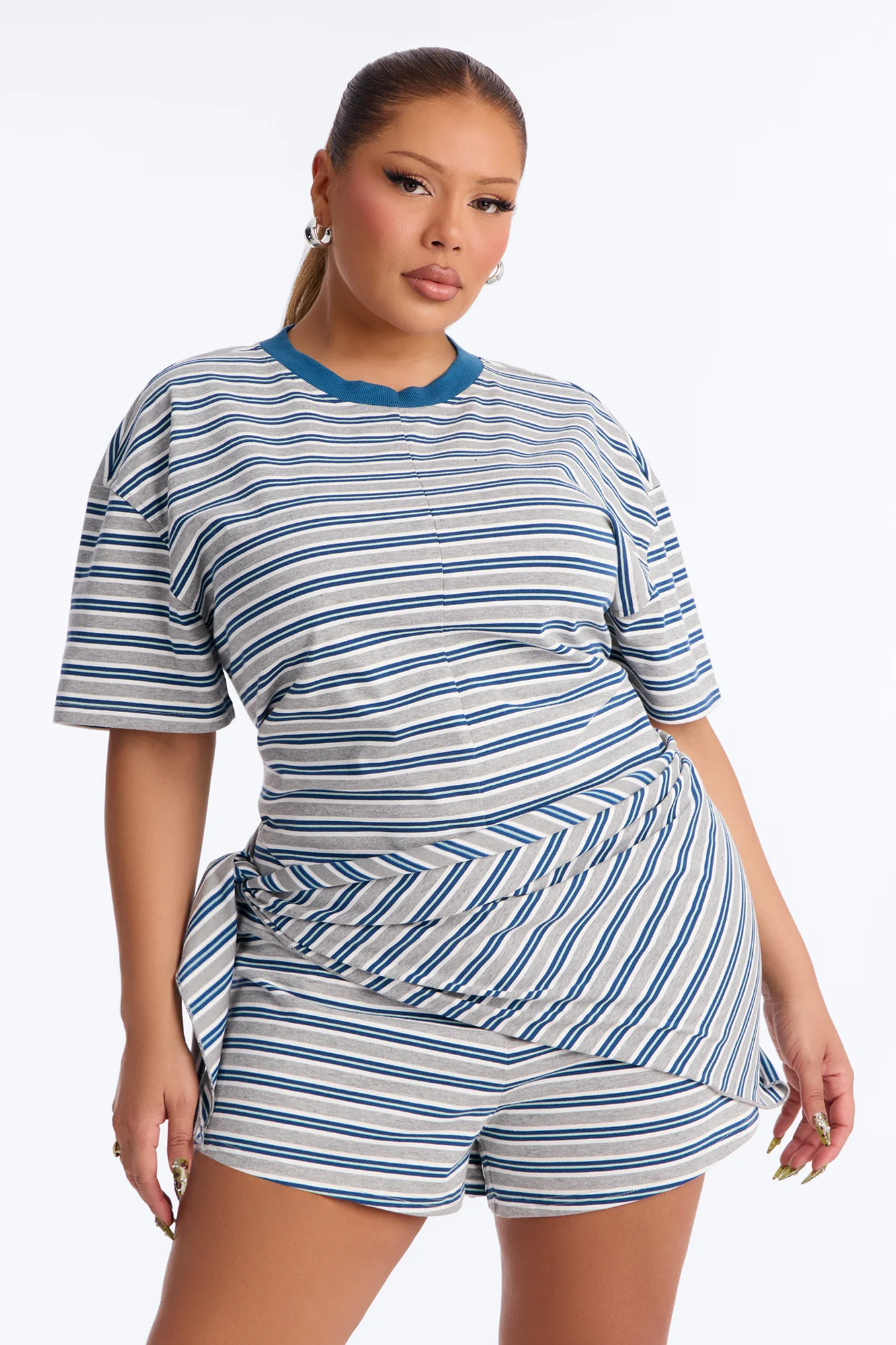 Halle Striped Waist Scarf Romper - Grey - Image 6