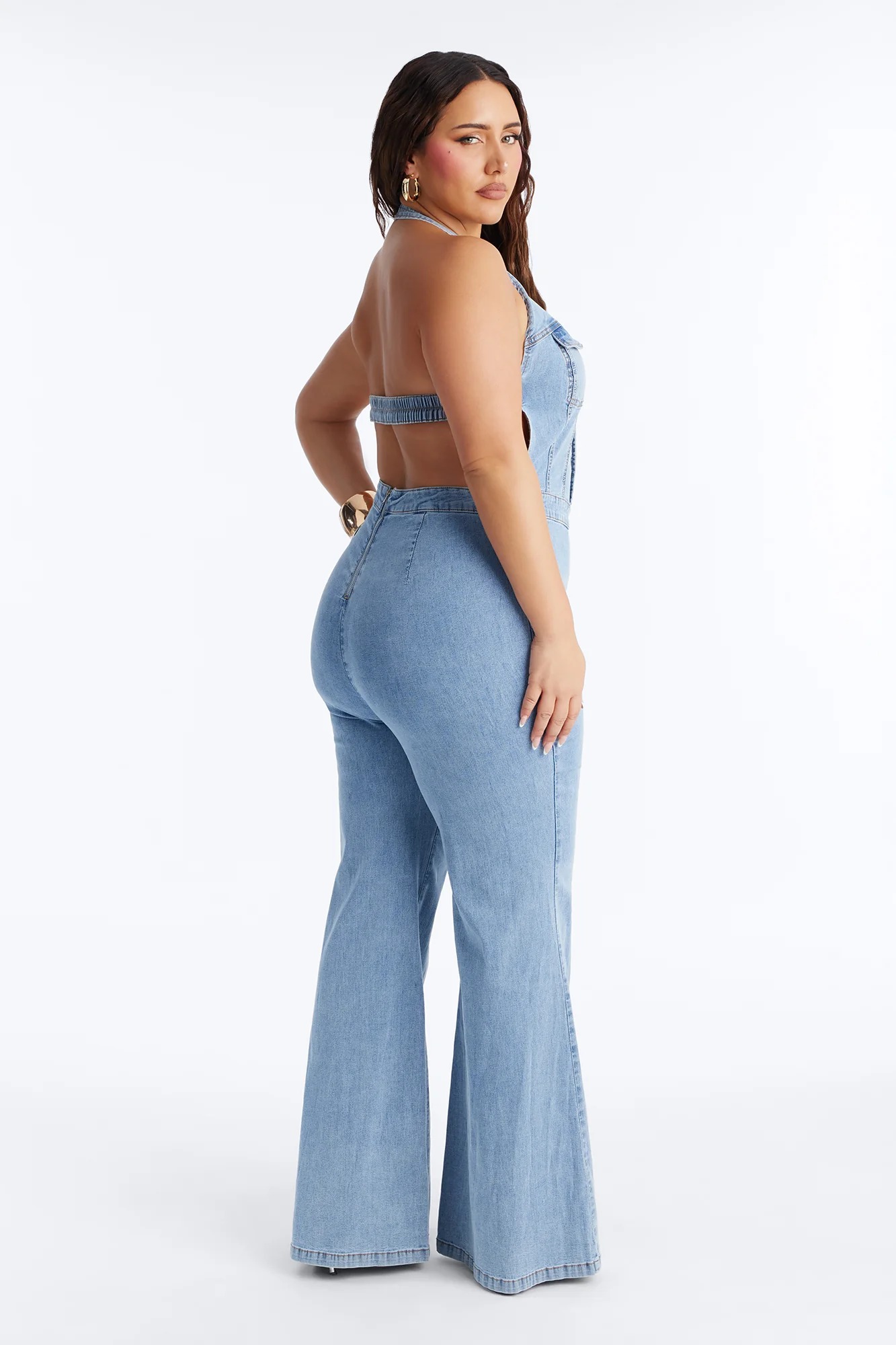 Halley Halter Denim Jumpsuit - Light Wash - Image 7
