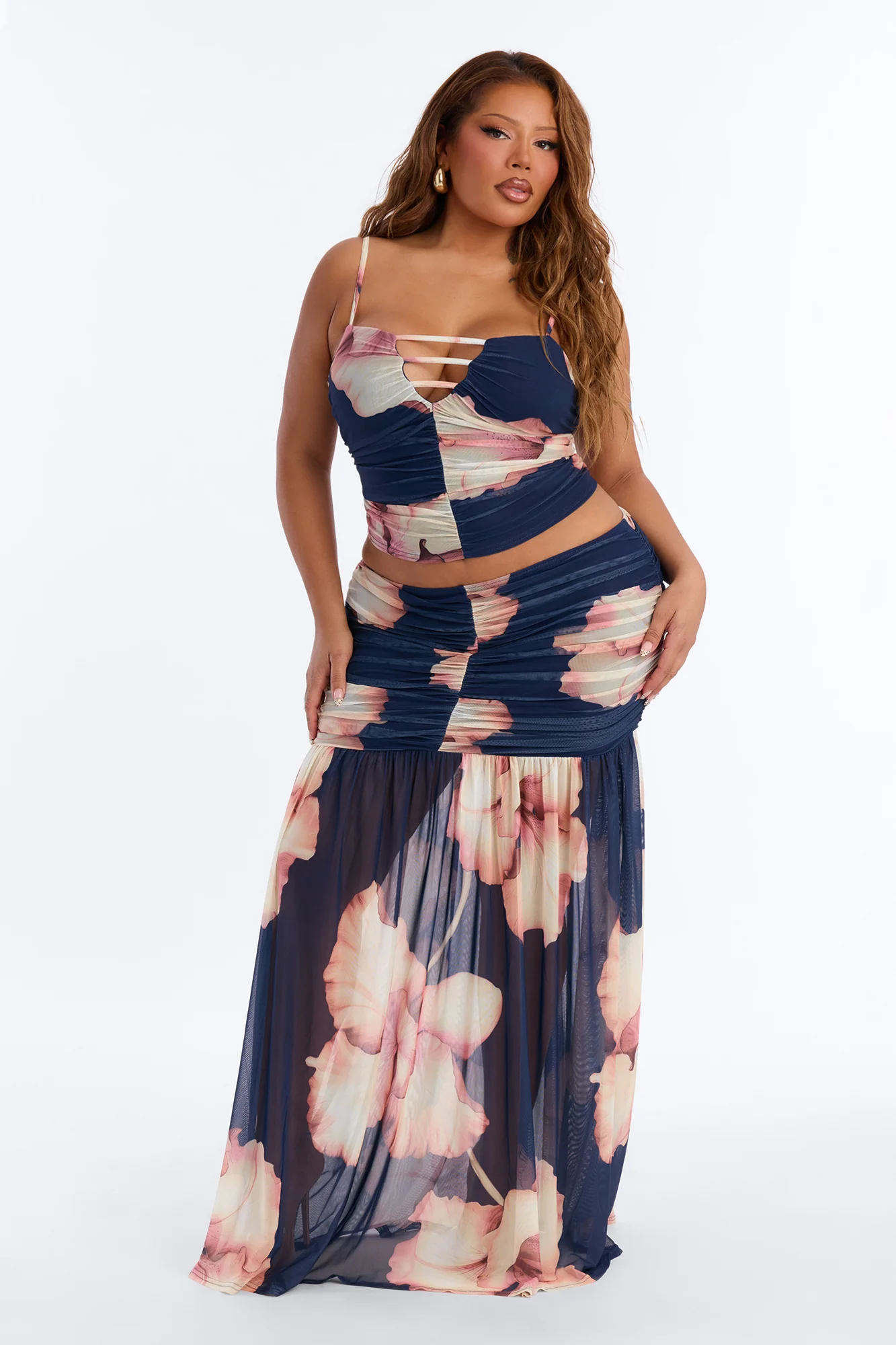 Hallie Floral Mesh Maxi Skirt Set - Navy/combo - Image 4