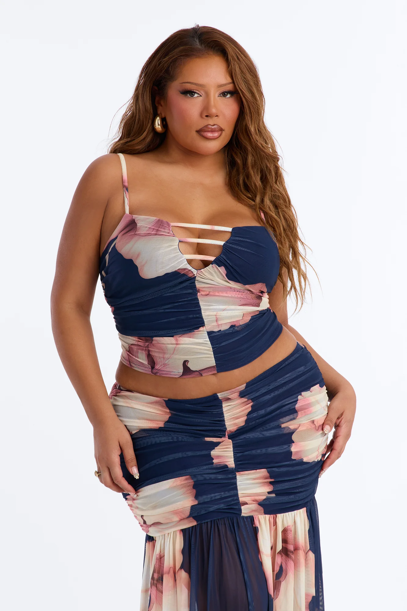 Hallie Floral Mesh Maxi Skirt Set - Navy/combo - Image 5