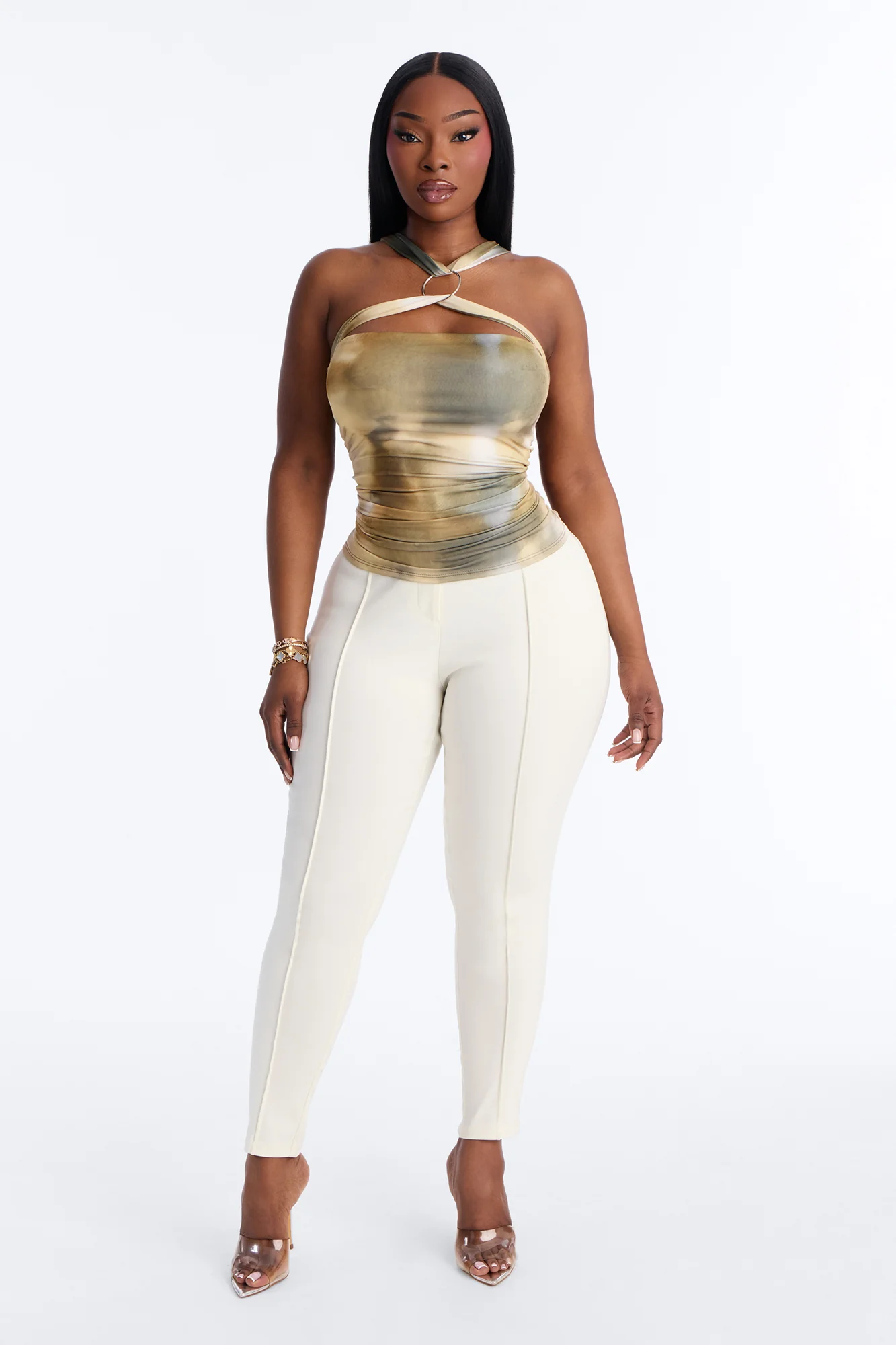 Hallucinating You Ruched Hardware Halter Top - Olive/combo - Image 5