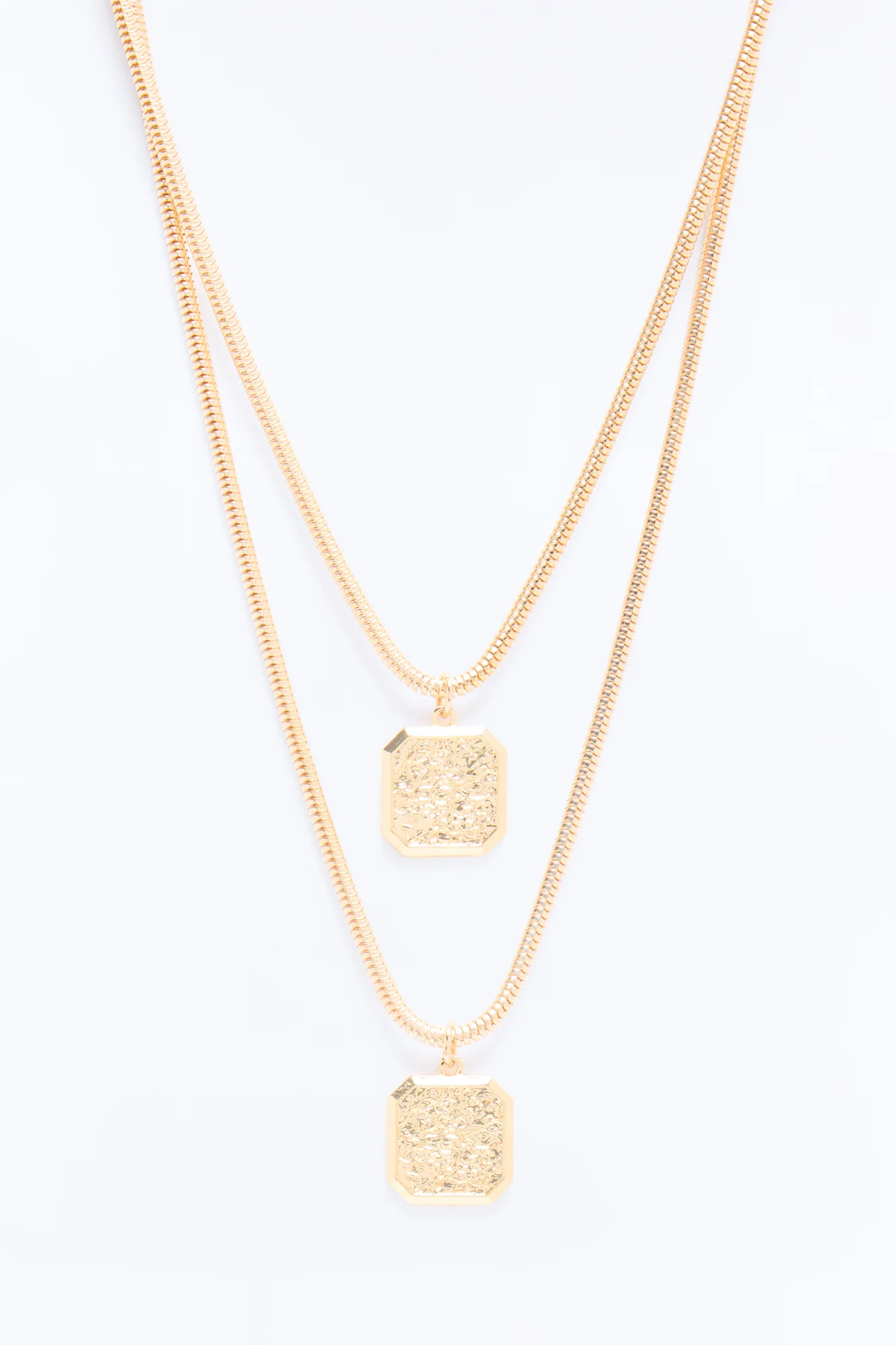 Hammered Pendant Snake Chain Necklace Set - Gold