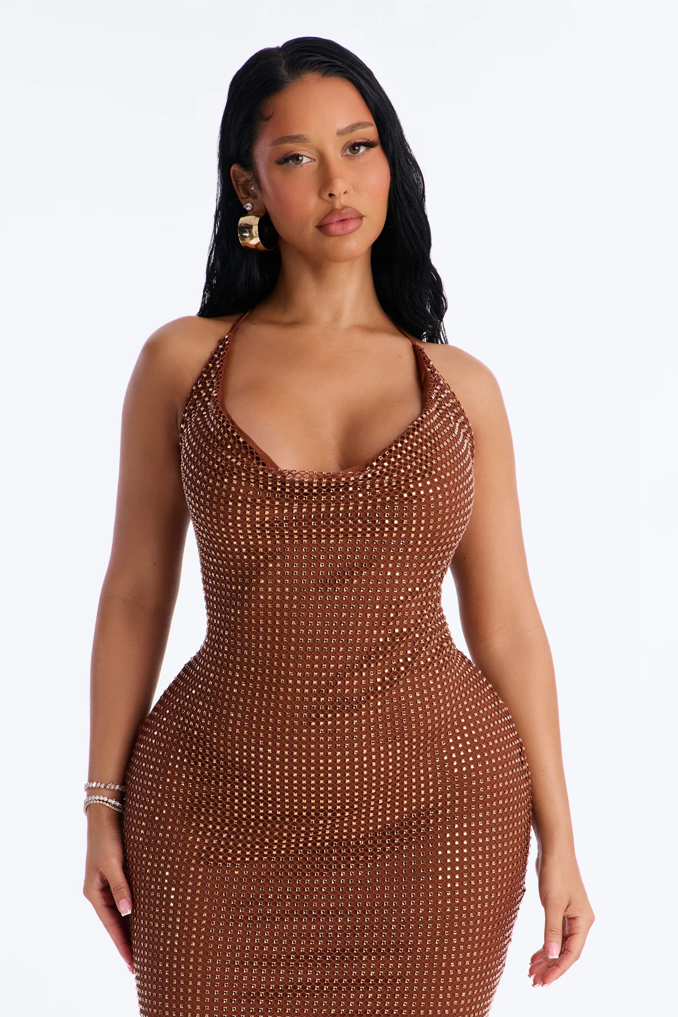 Handle The Curves Embellished Maxi Dress - Brown - Image 2