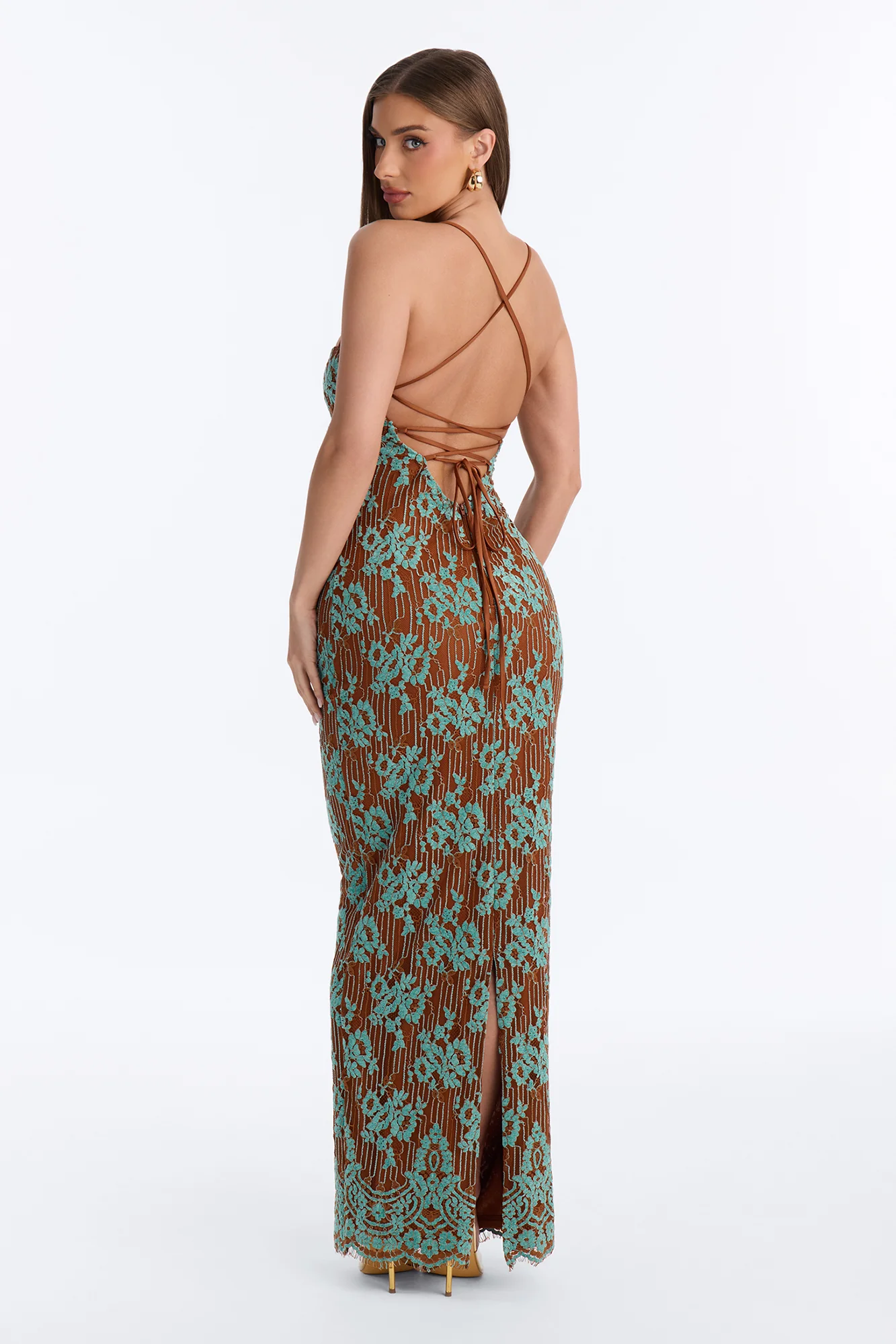 Hannah Flocked Lace Maxi Dress - Brown/combo - Image 3