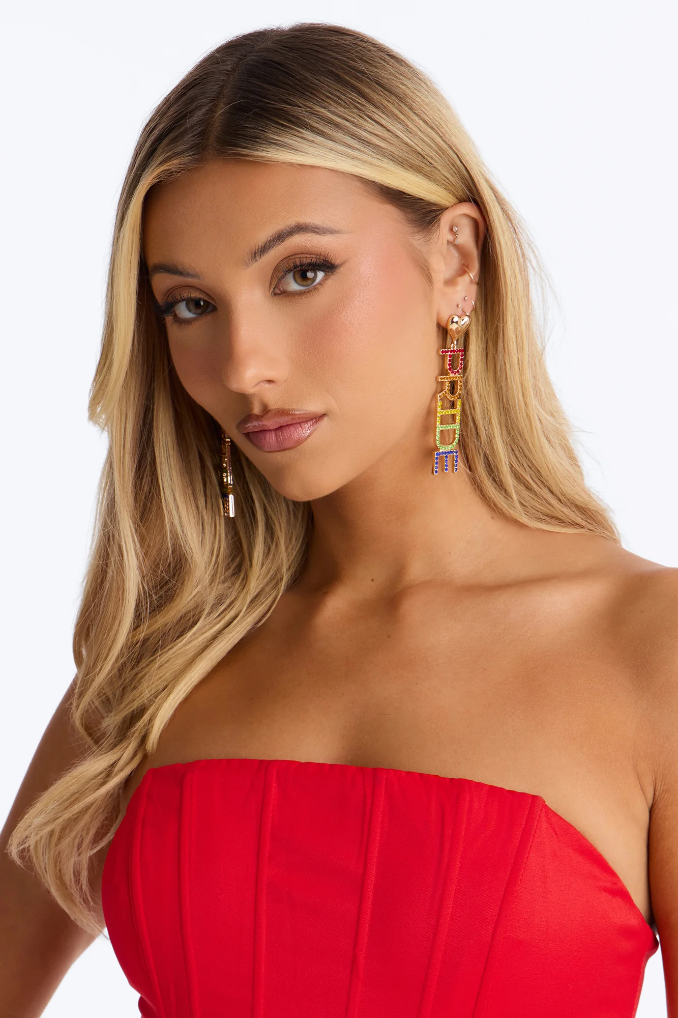 Happy Pride Rhinestone Earrings - Multi Color - Image 2