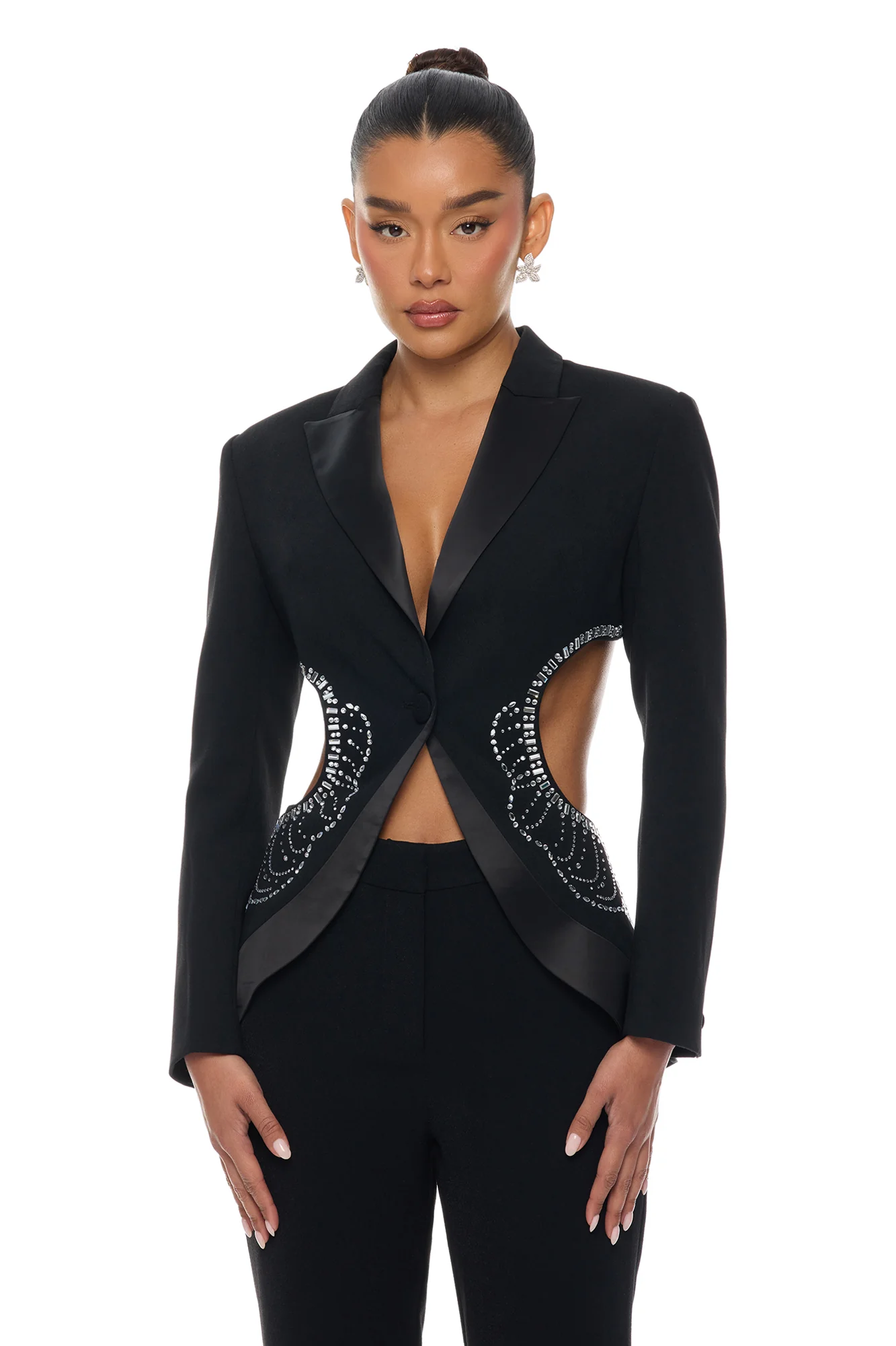 Hard To Miss Cut Out Embellished Pant Set - Black - Image 3