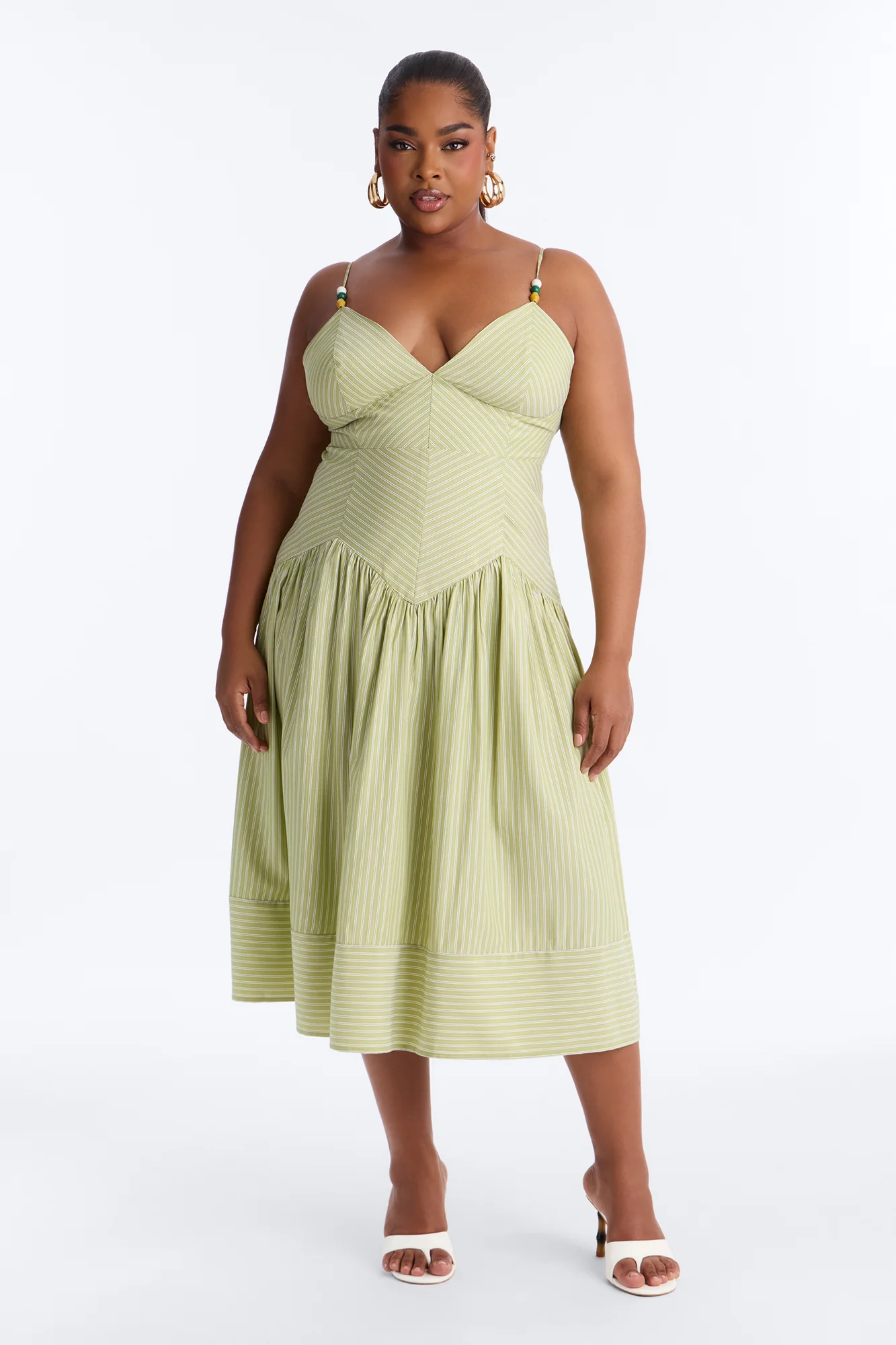 Harmony Striped Midi Dress - Sage - Image 5
