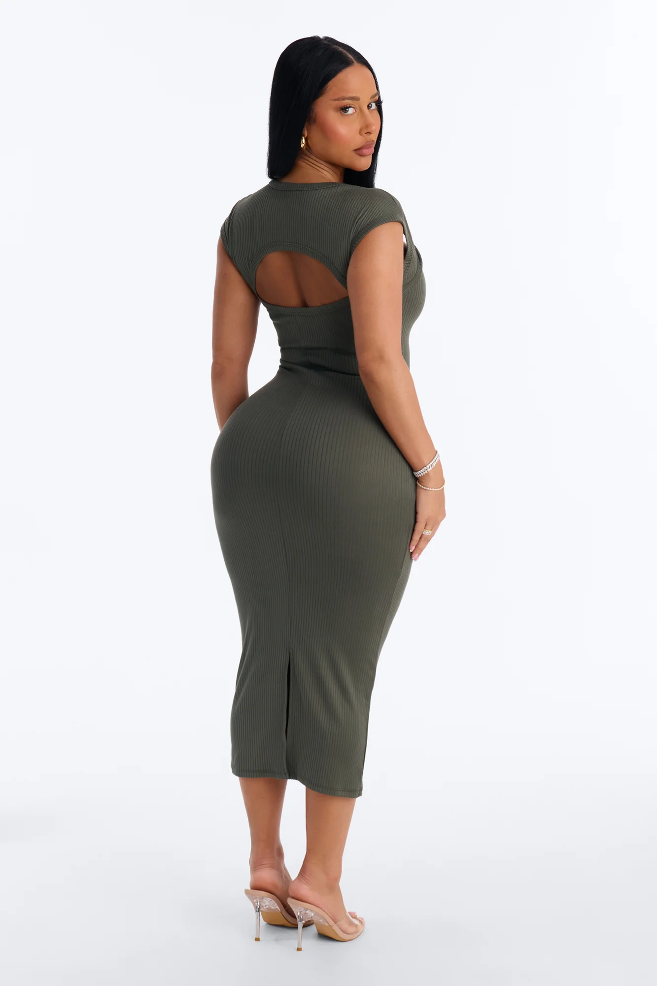 Harper Cap Sleeve Midi Dress - Olive - Image 4