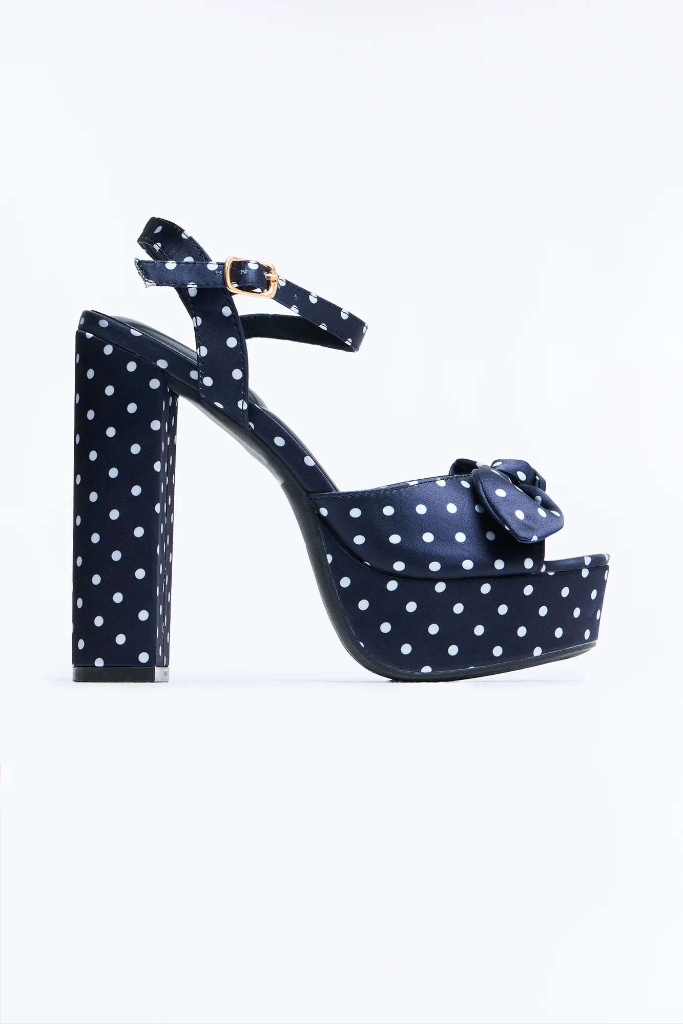 Harpie Satin Bow Platform Heels - Black/White - Image 3