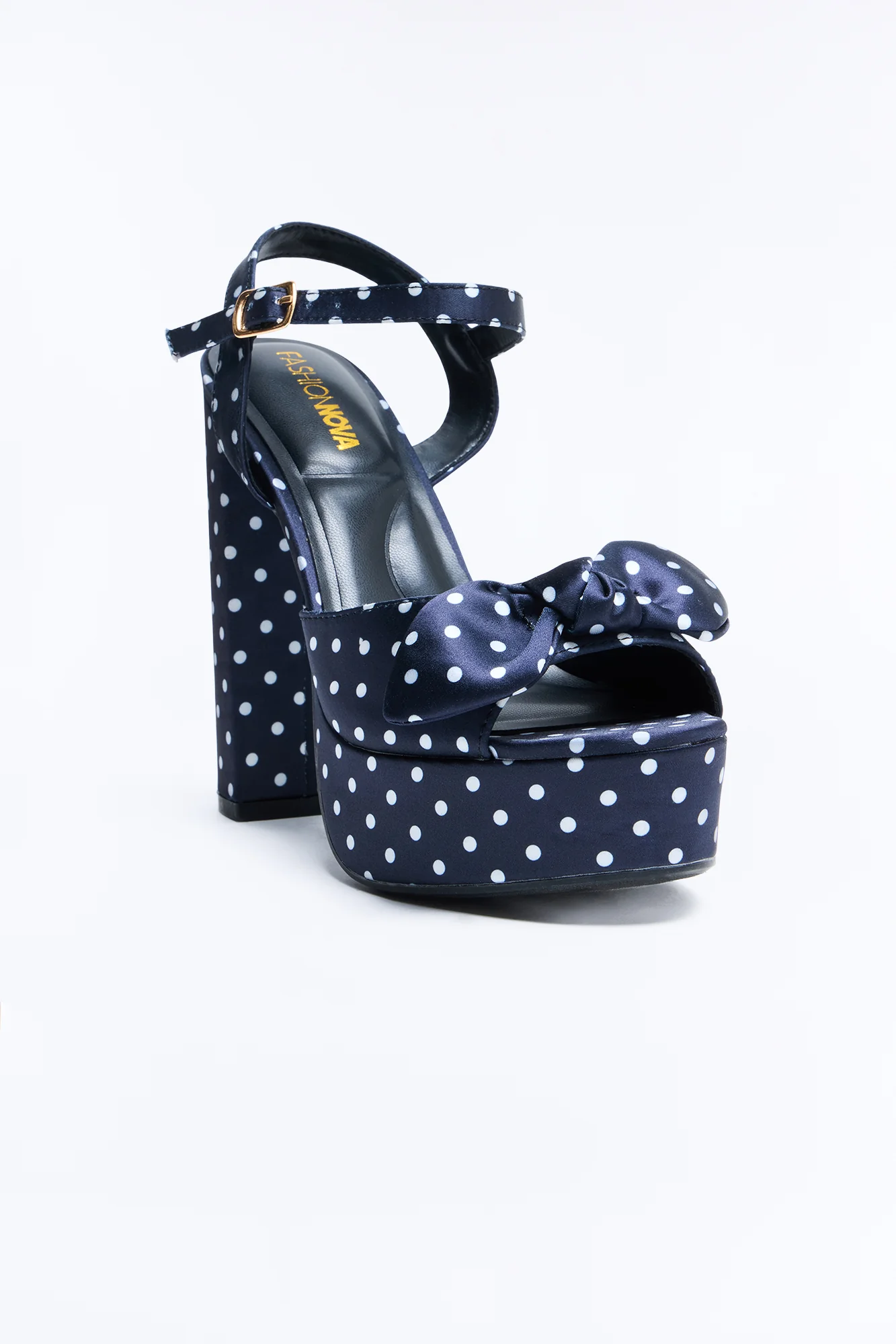 Harpie Satin Bow Platform Heels - Black/White - Image 4