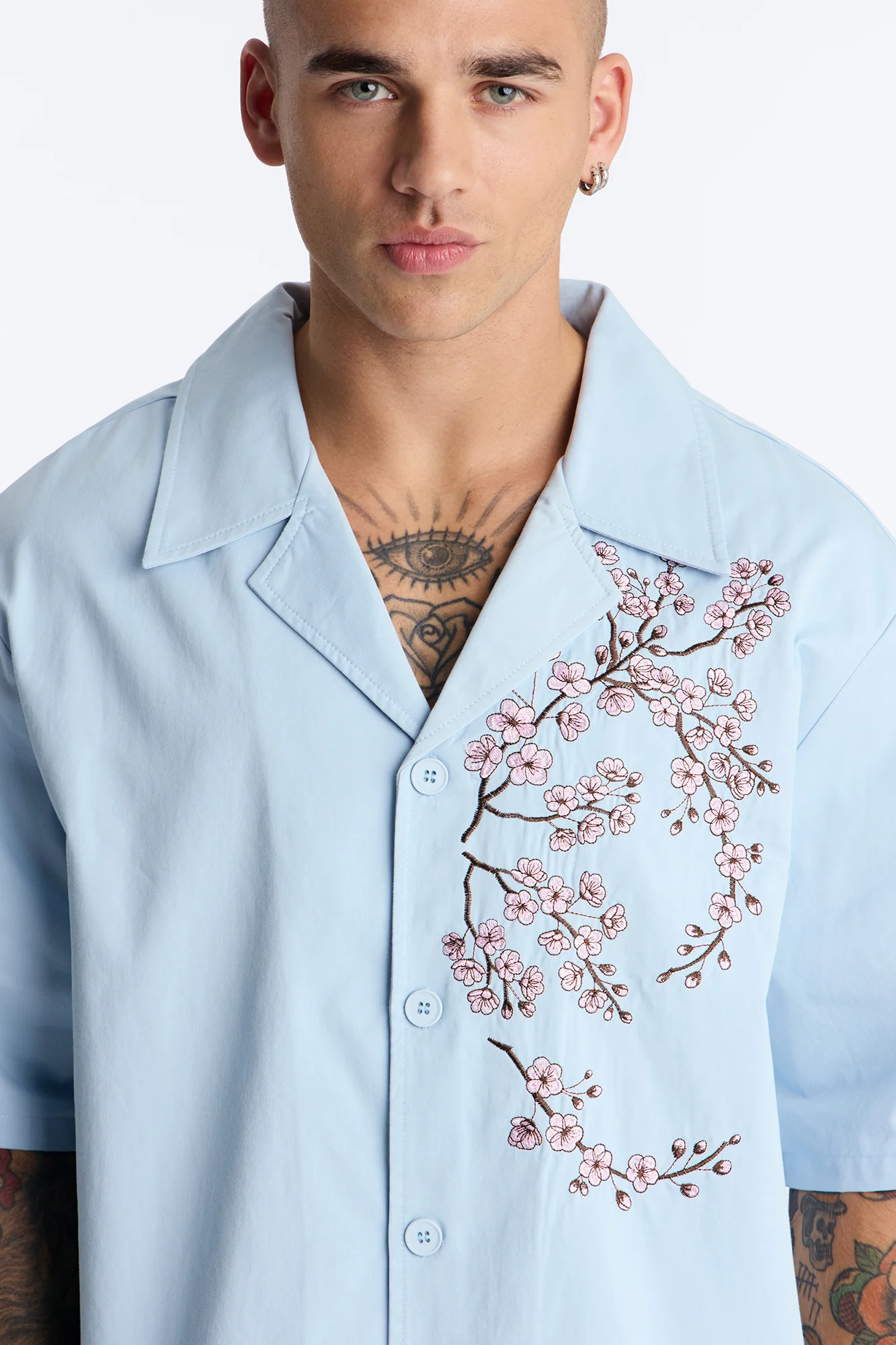 Haru Fade Stripe Cuban Collar Button Up Shirt - Light Blue - Image 3