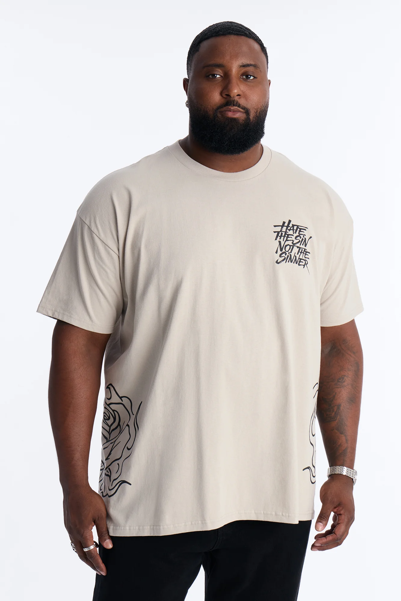 Hate The Sin Short Sleeve Tee - Grey - Image 5