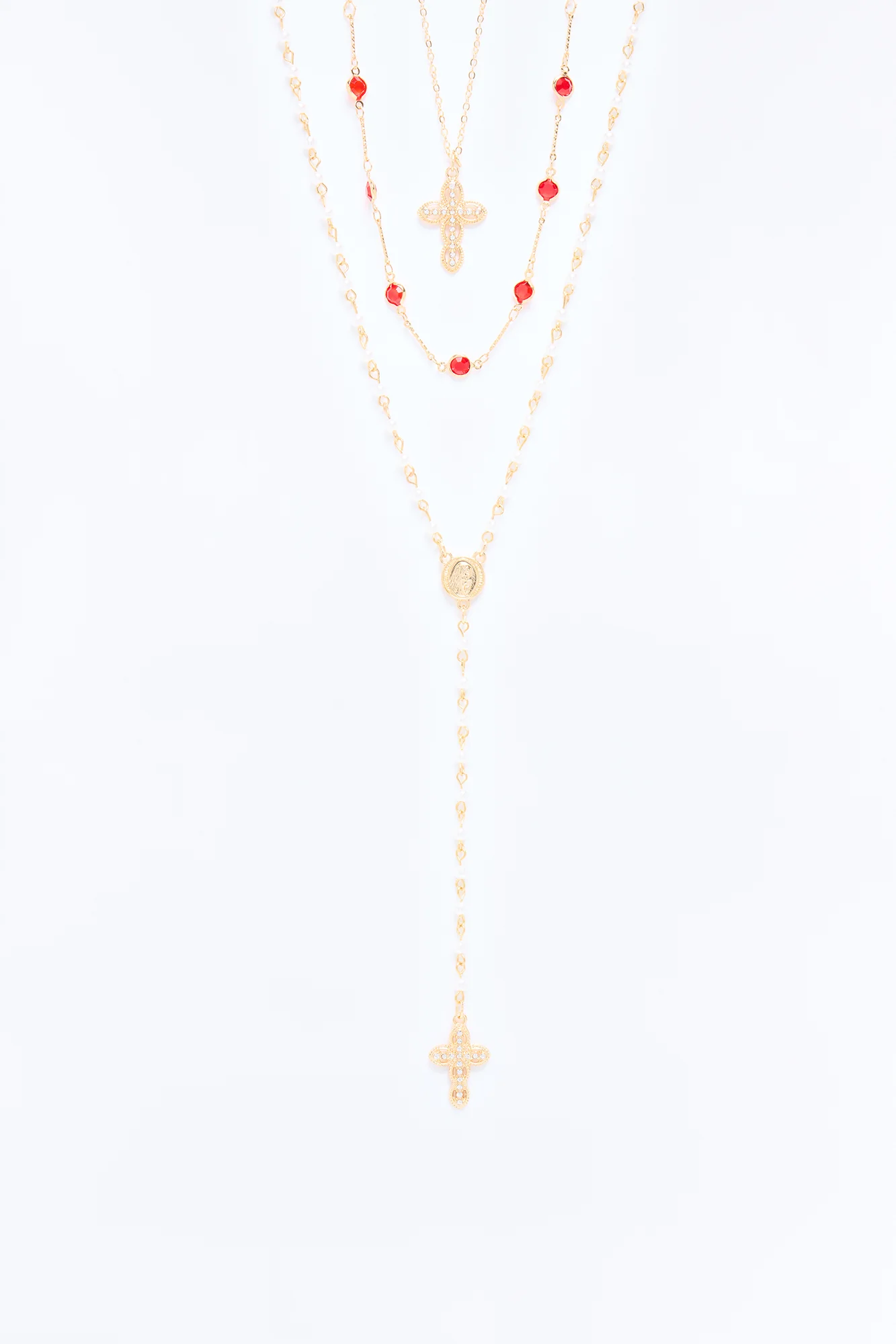 Have A Little Faith Lariat Necklace - Gold/Red - Image 3