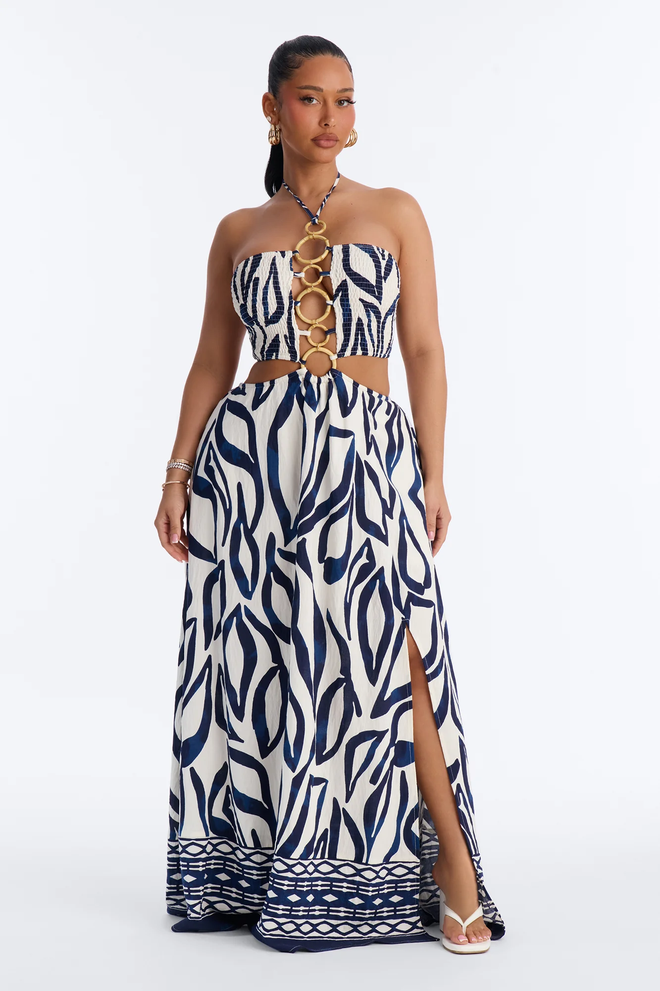 Hawaiian Islands Linen Maxi Dress - Navy