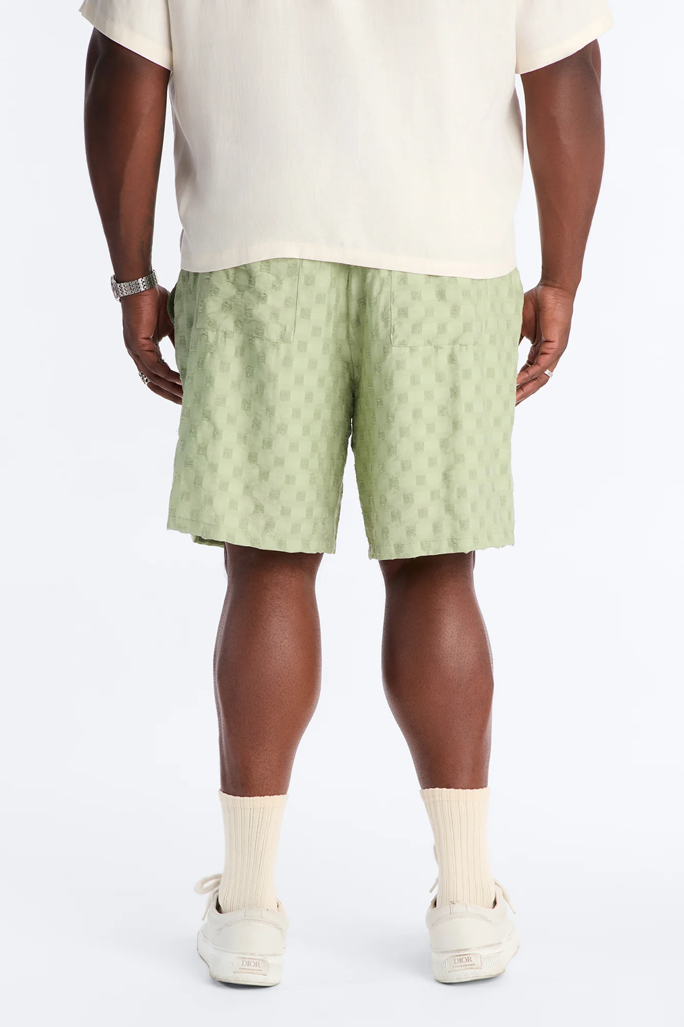 Hazy Textured Checkered Relaxed Short - Sage - Image 8