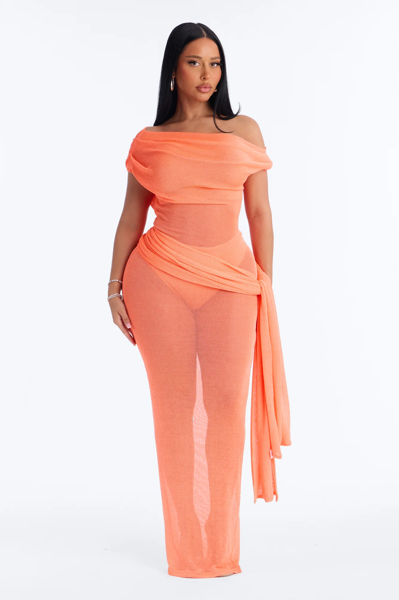 Heartbreaker Metallic Knit Maxi Dress - Neon Coral