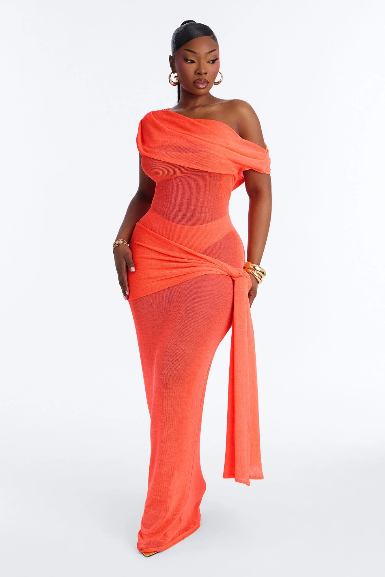 Heartbreaker Metallic Knit Maxi Dress - Neon Coral - Image 5