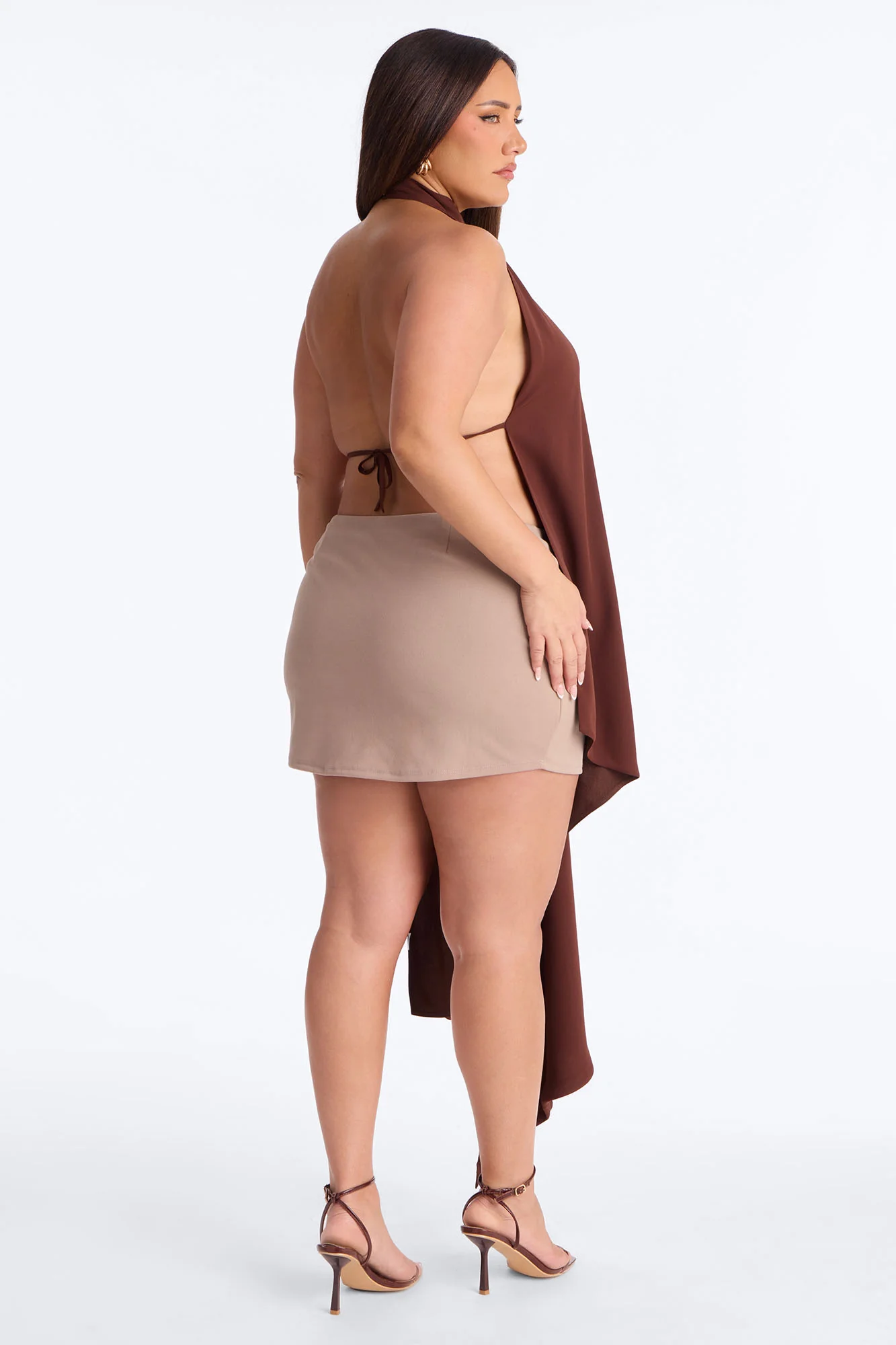 Hearts Over Hustle Draped Chiffon Halter Top - Chocolate - Image 7