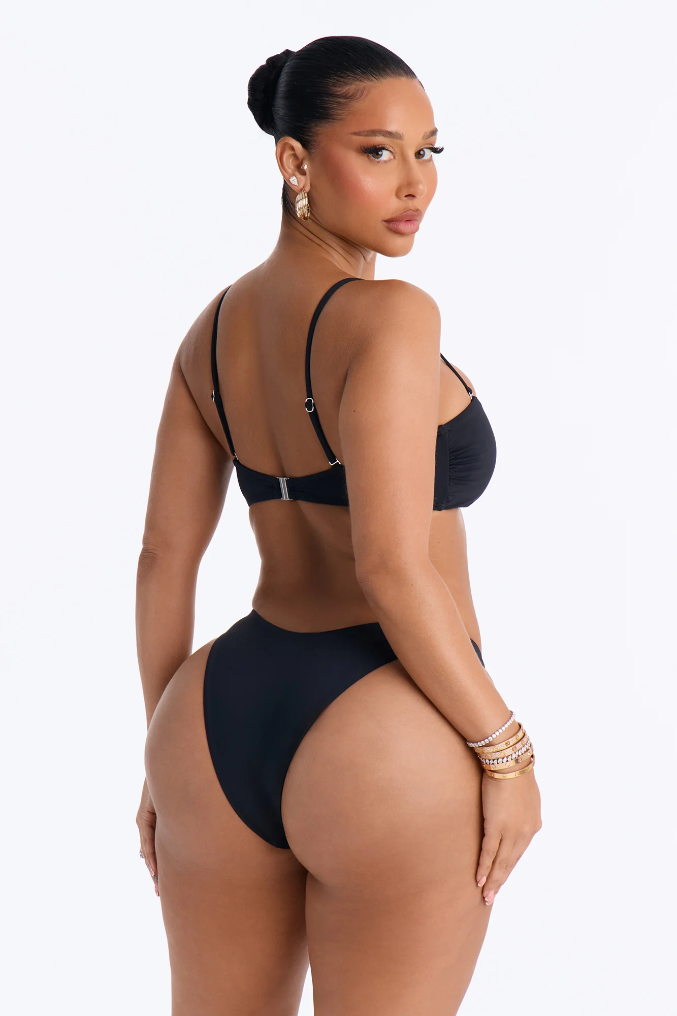 Heat Check 3 Piece Bandeau Bikini & Lace Cover Up Pant Sunsuit - Black - Image 4
