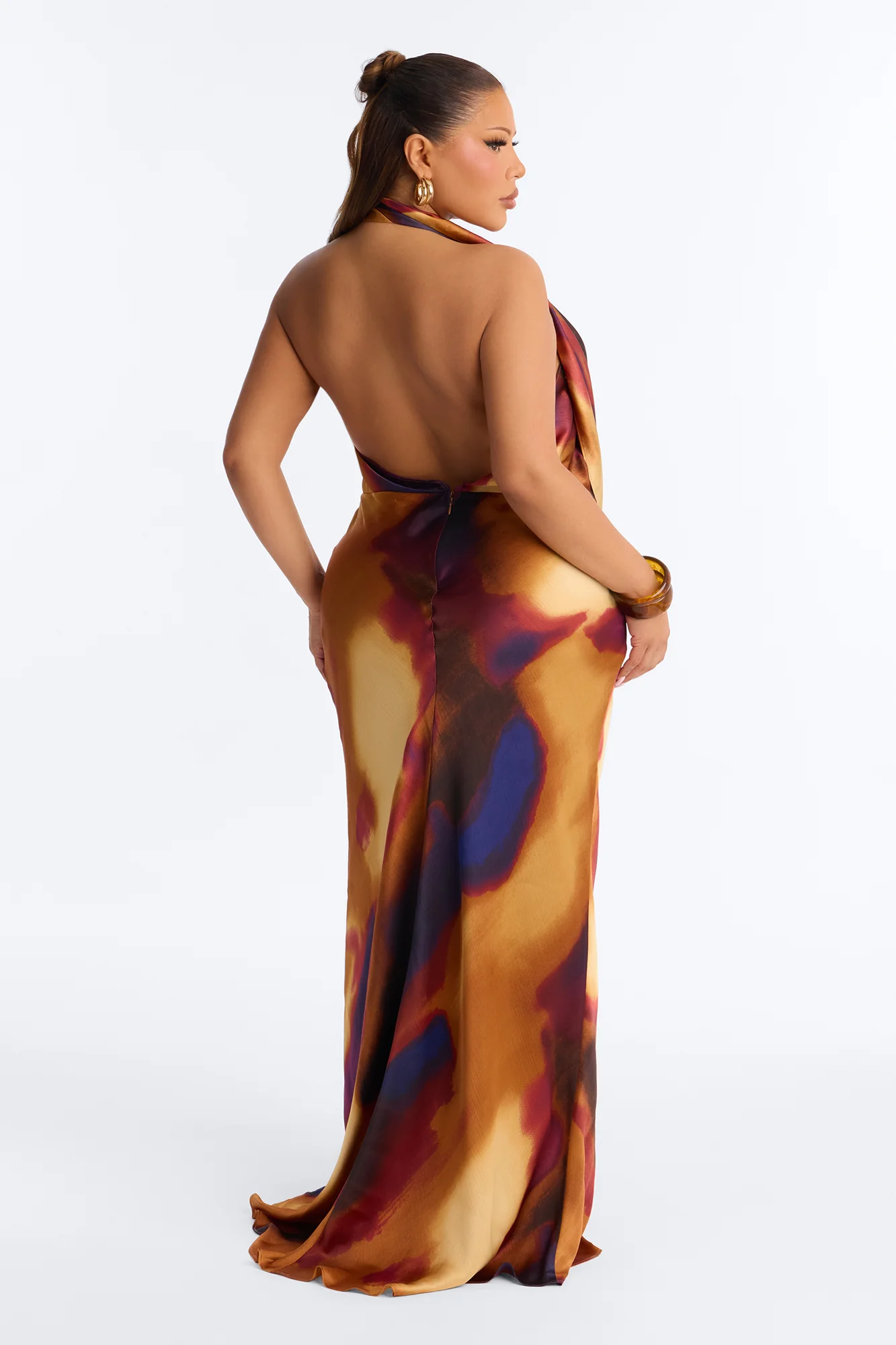 Heat Check Cowl Neck Satin Maxi Dress - Plum/Multi - Image 9