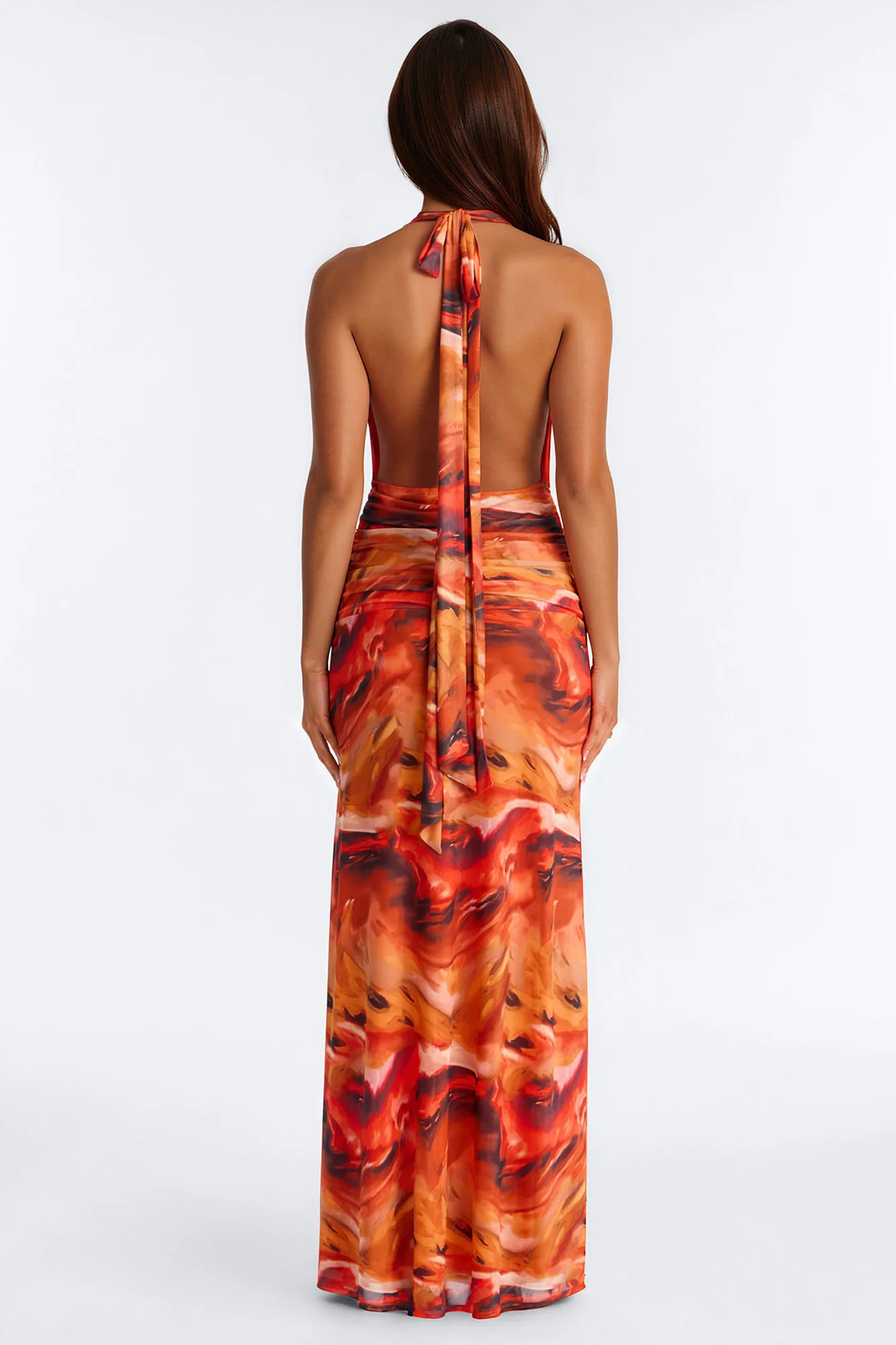Heating Up Halter Mesh Maxi Dress - Orange/combo - Image 4
