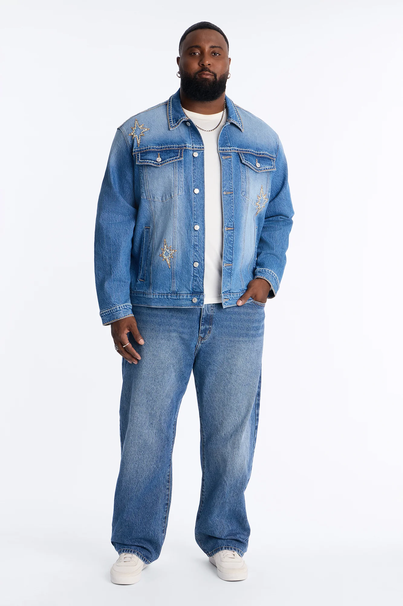 Heavy Stitch Astor Denim Trucker Jacket - Medium Blue Wash - Image 6