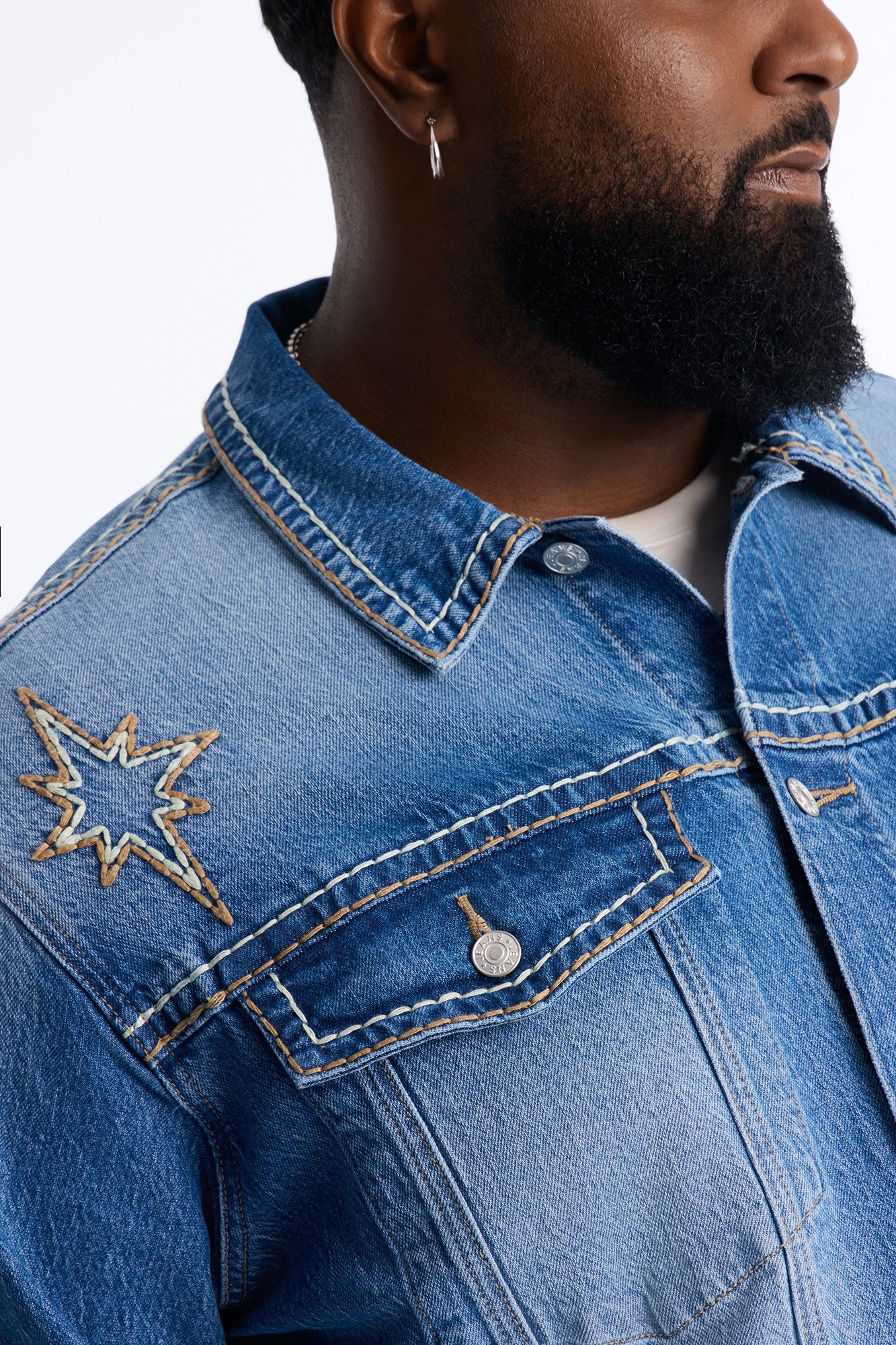 Heavy Stitch Astor Denim Trucker Jacket - Medium Blue Wash - Image 7