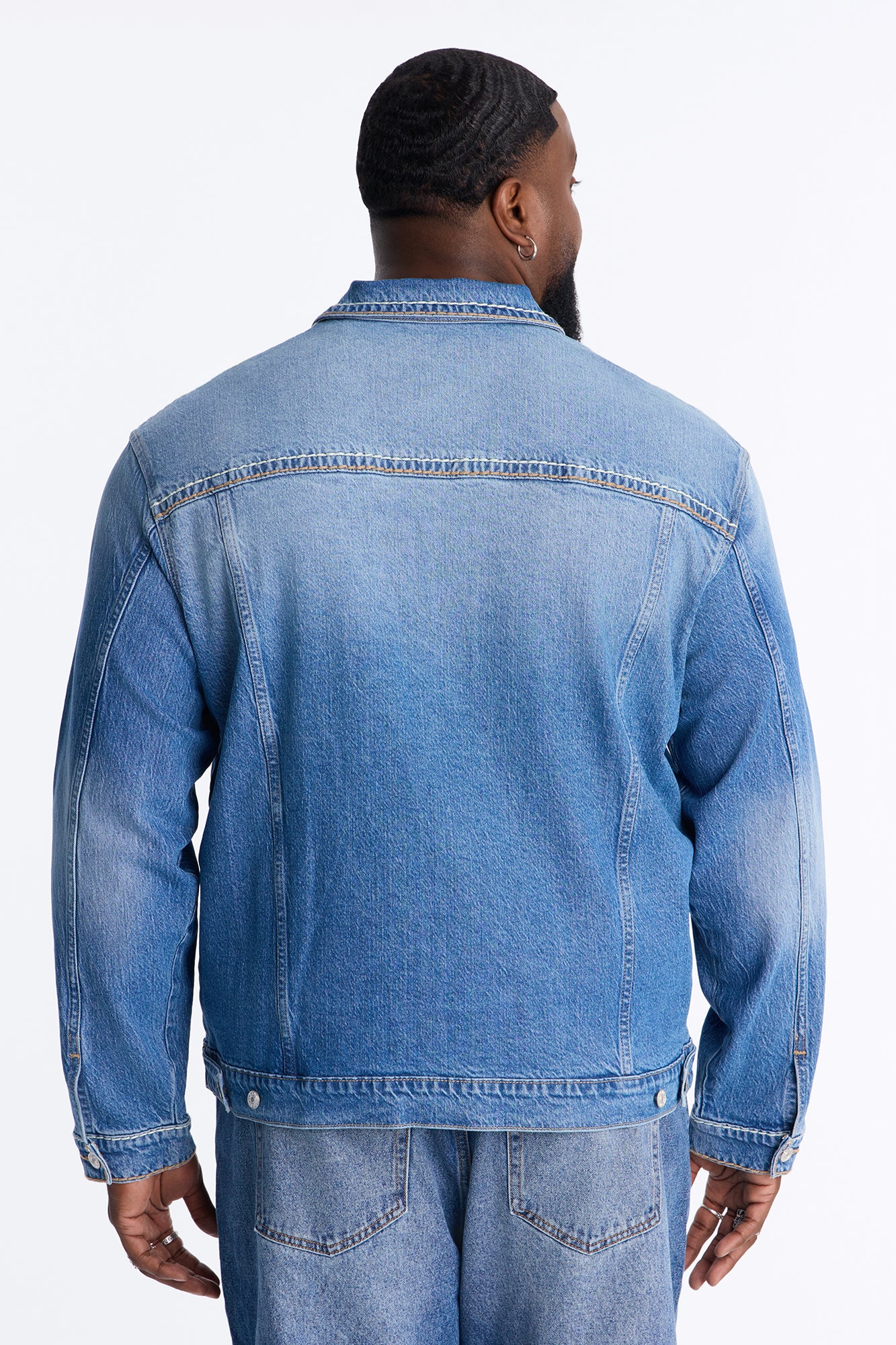 Heavy Stitch Astor Denim Trucker Jacket - Medium Blue Wash - Image 8