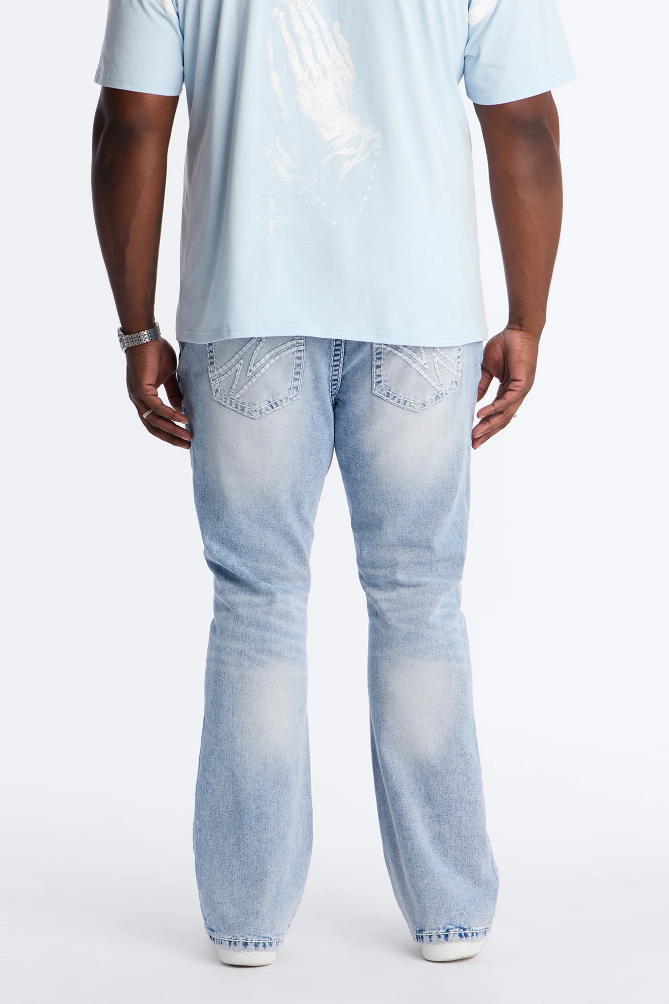 Heavy Stitch Stacked Skinny Flare Jean - Light Blue Wash - Image 9