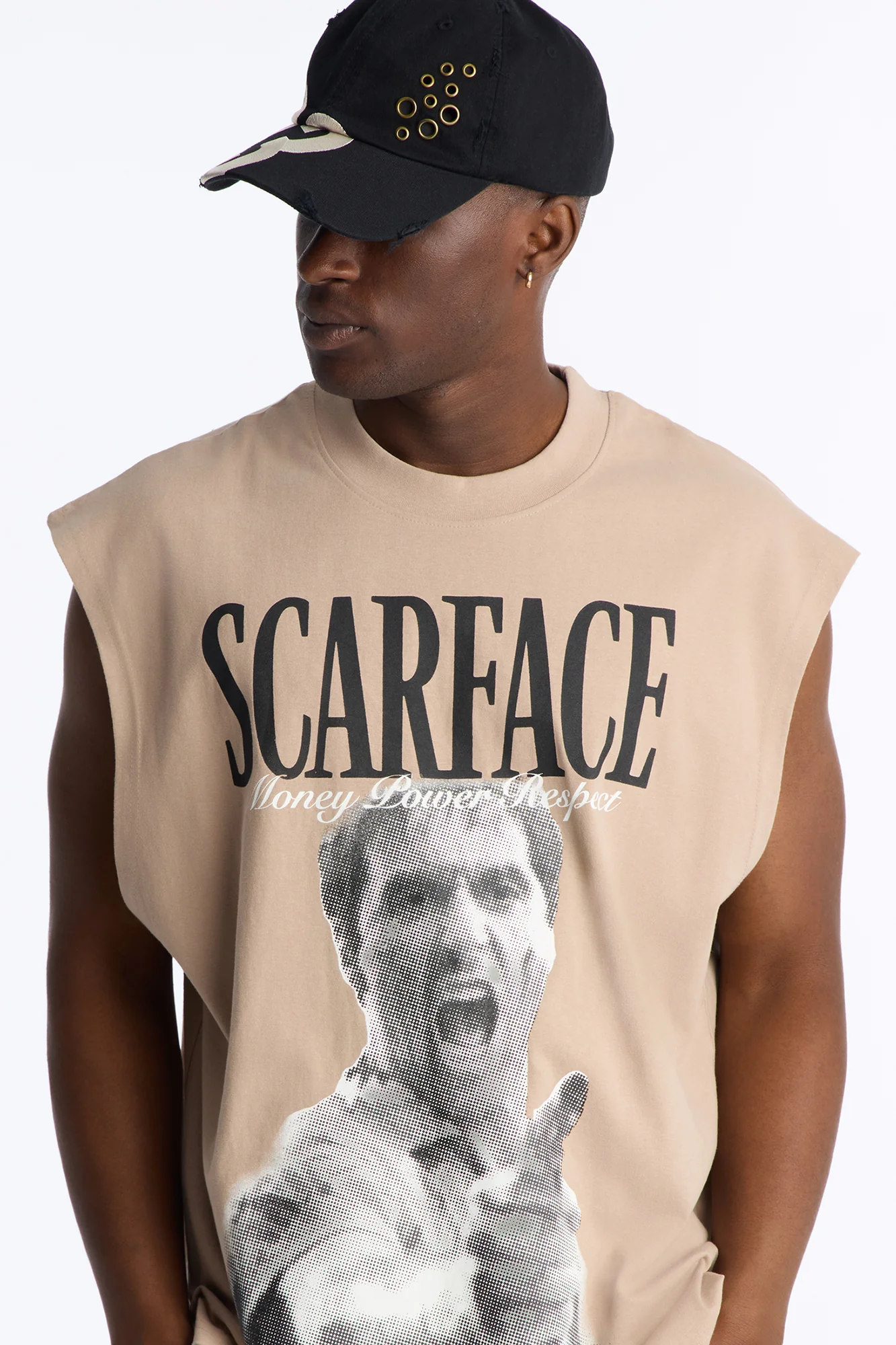 Heavy Weight Scarface Money Power Respect Muscle Tee - Taupe - Image 3