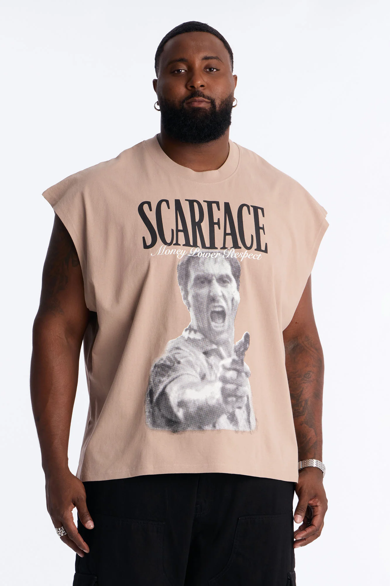 Heavy Weight Scarface Money Power Respect Muscle Tee - Taupe - Image 5