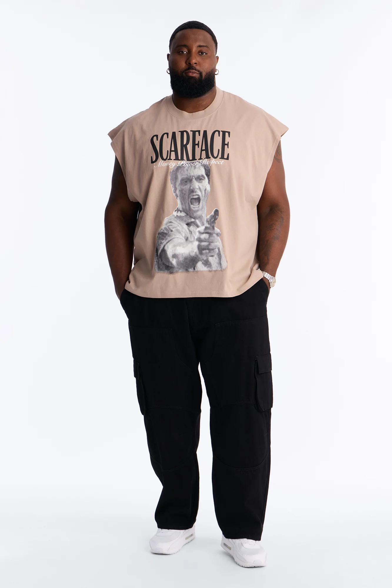 Heavy Weight Scarface Money Power Respect Muscle Tee - Taupe - Image 6