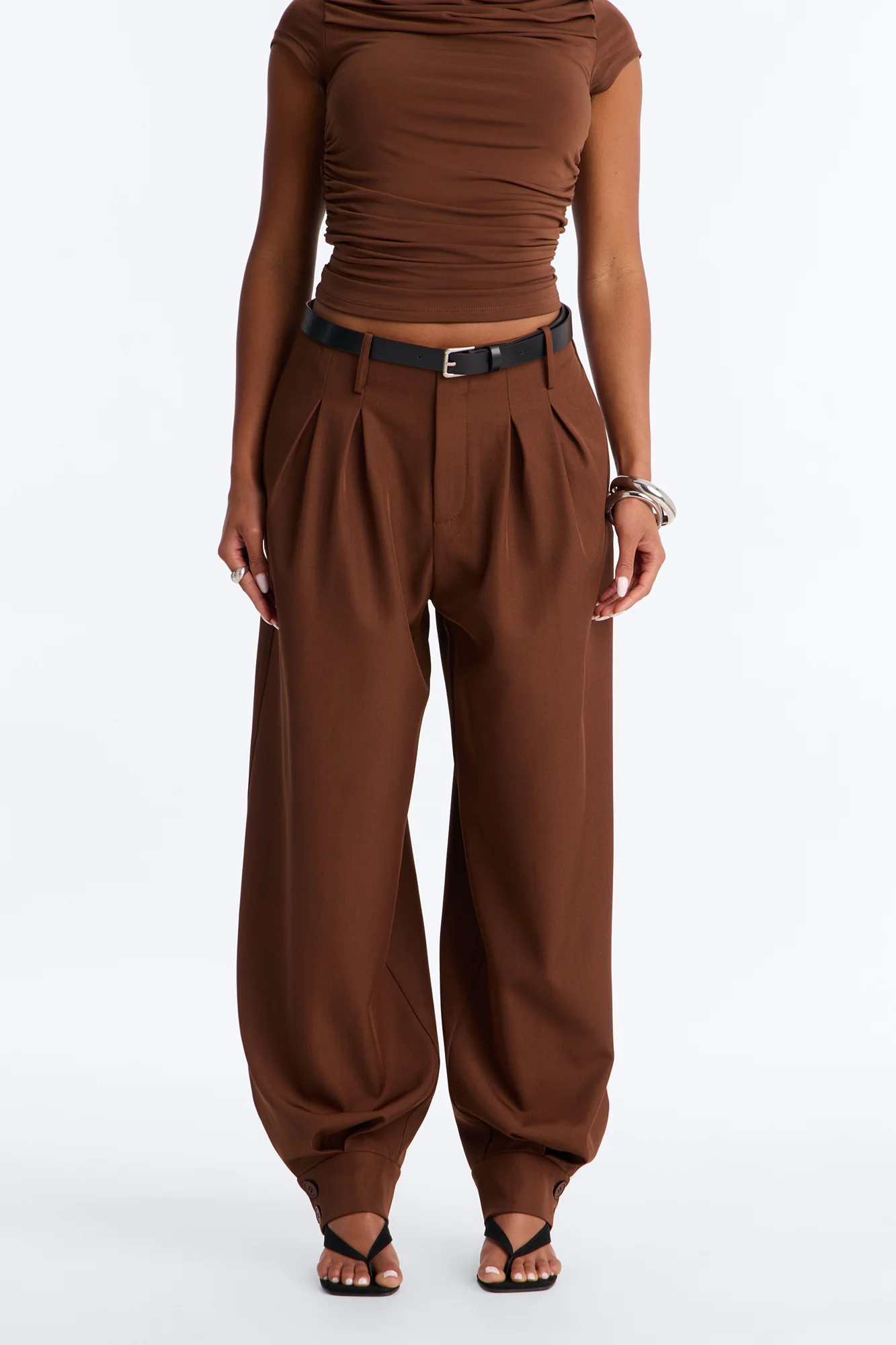 Helena Belted Trouser Pant - Chocolate