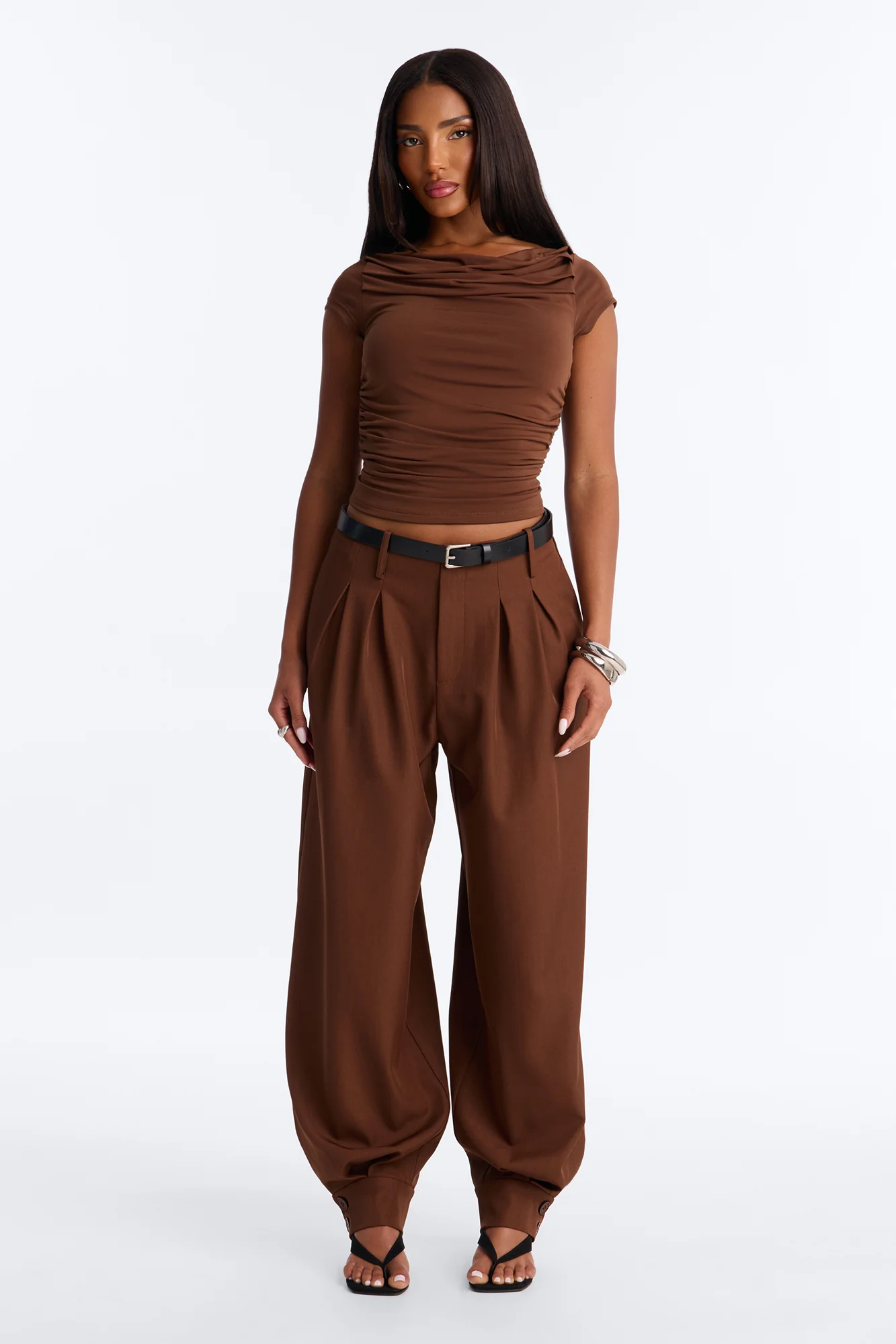 Helena Belted Trouser Pant - Chocolate - Image 2