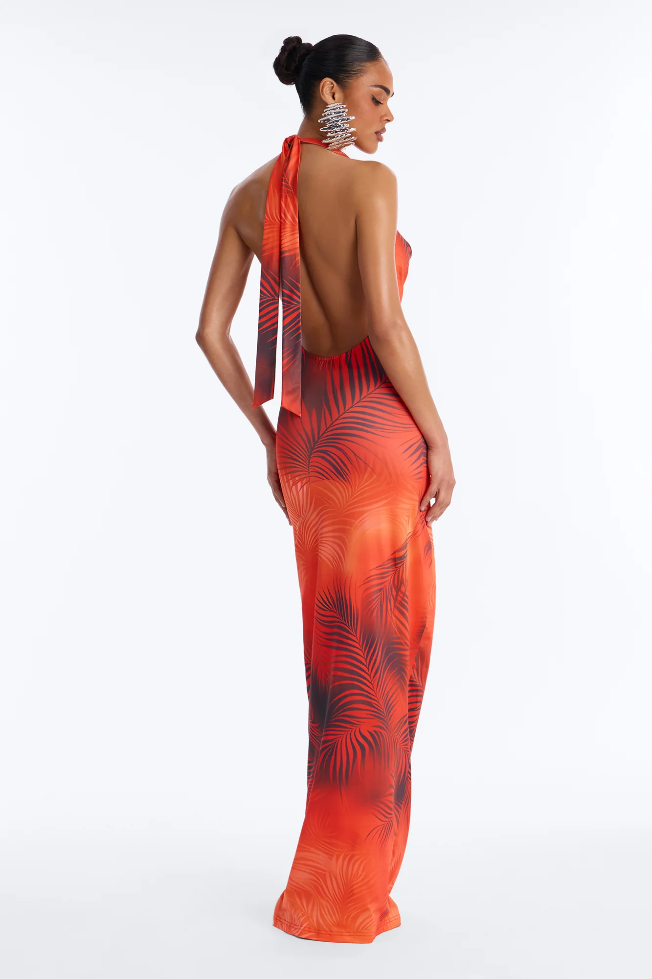Here In Paradise Halter Maxi Dress - Orange/combo - Image 4