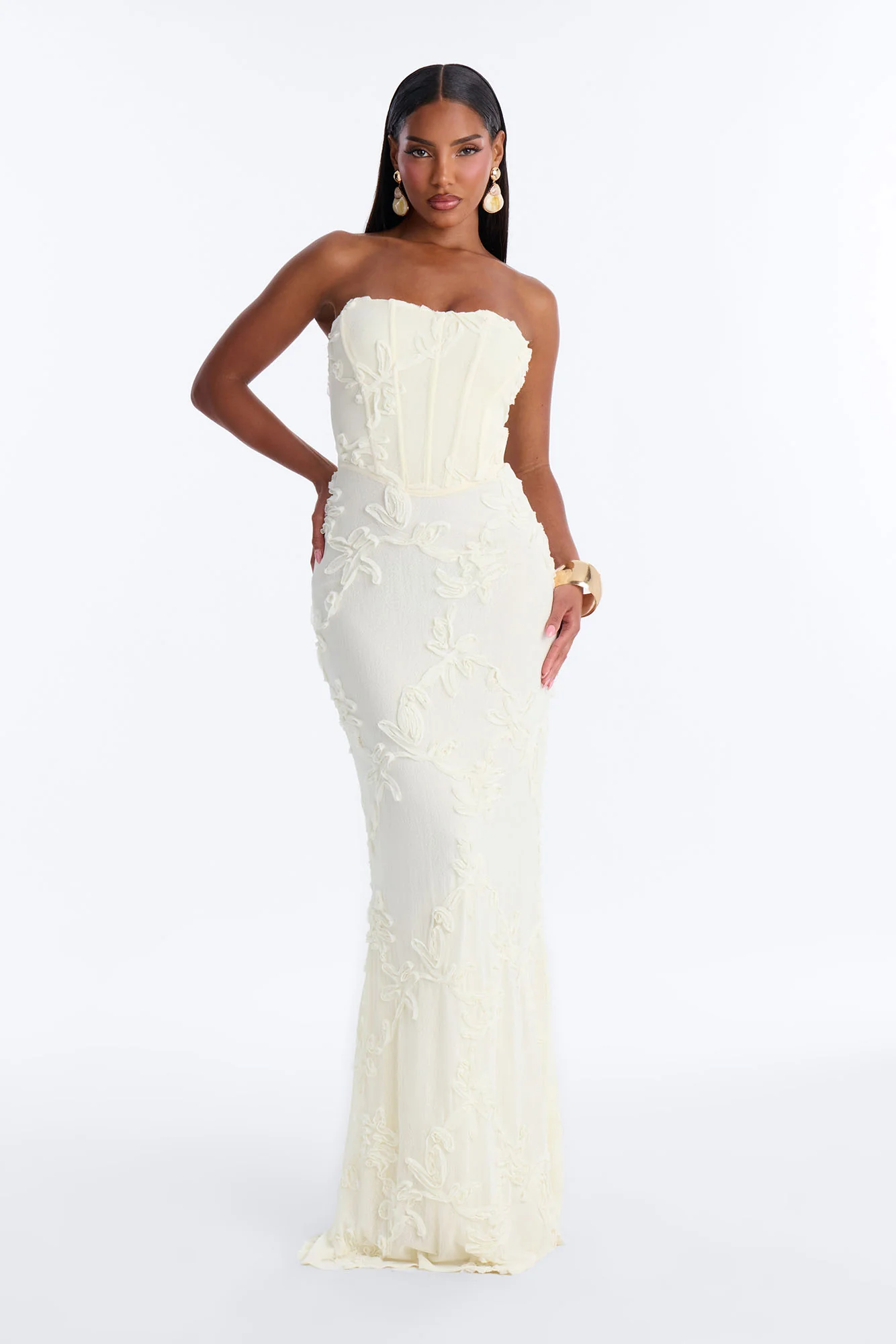 High Society Mesh Maxi Gown - Cream