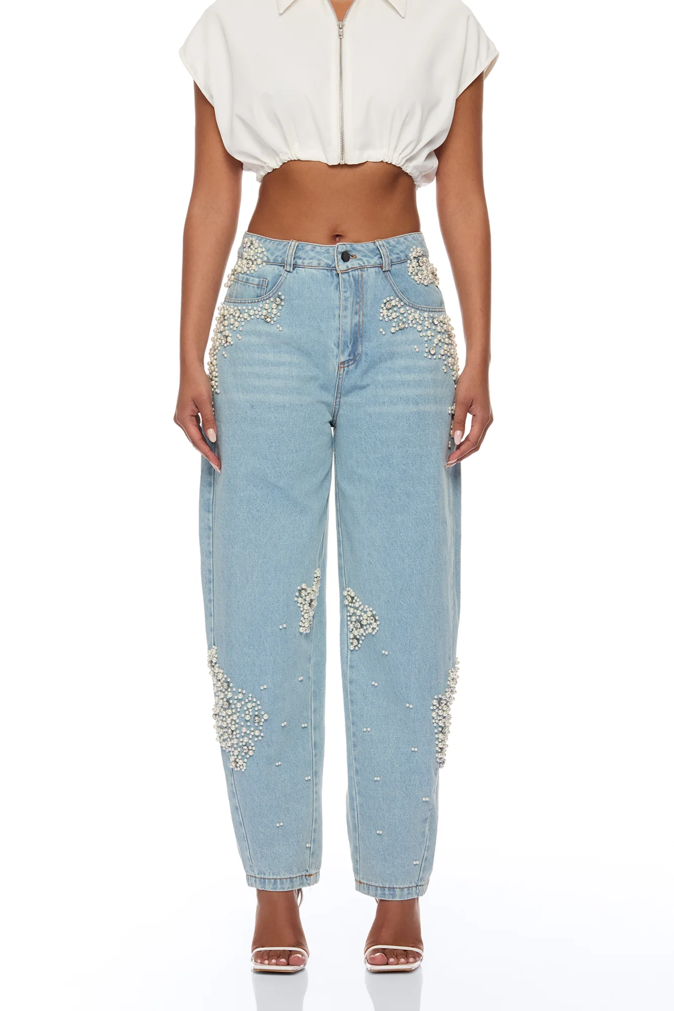 High Standards Embellished Denim Jeans - Light Wash - Image 2