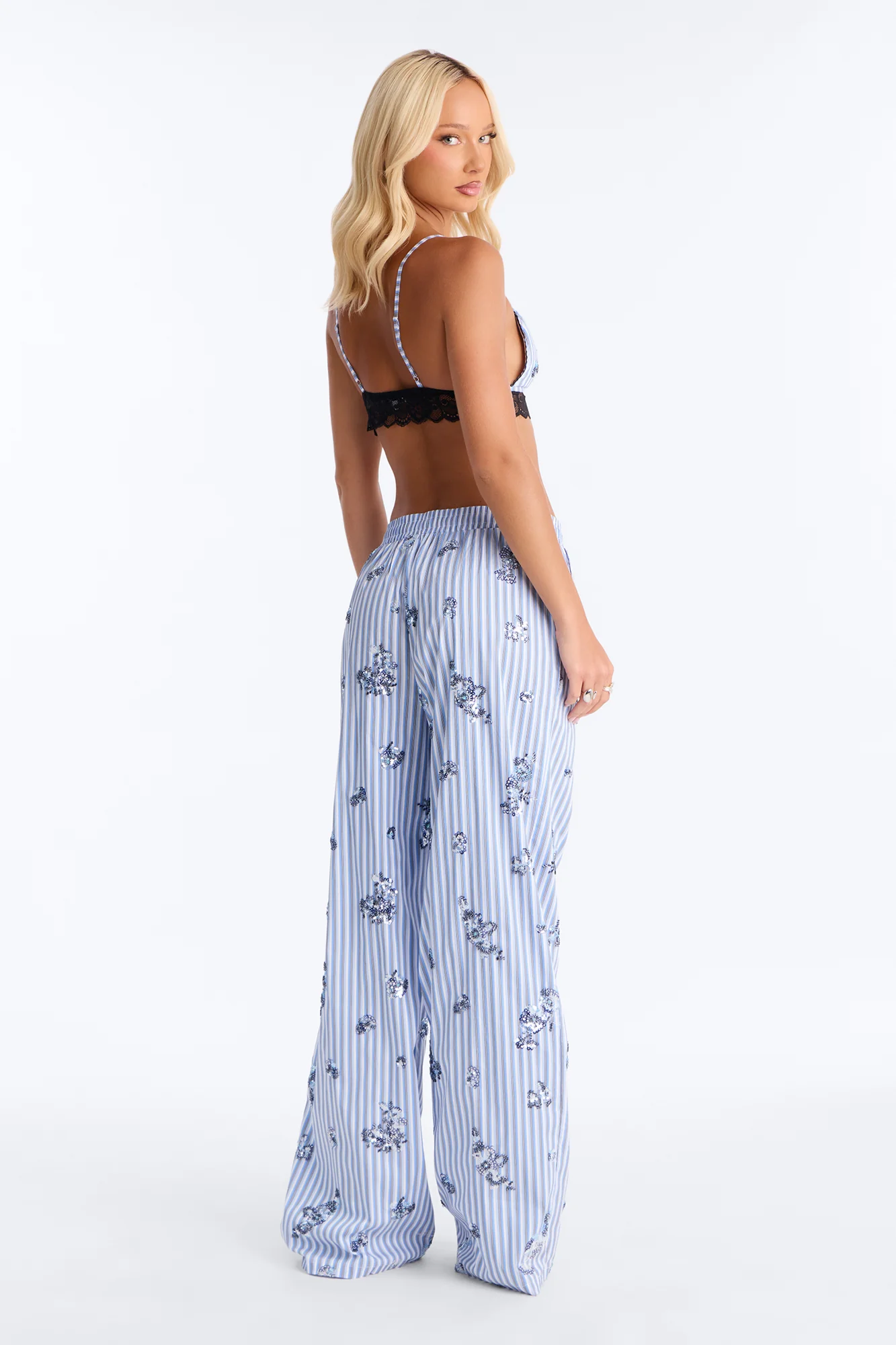 Hilton Embellished Pinstripe Pant Set - Blue/combo - Image 4