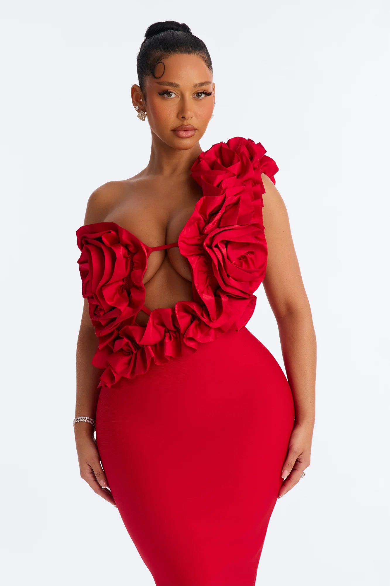 Hold Me Closer Ruffle Bandage Midi Dress - Red - Image 2