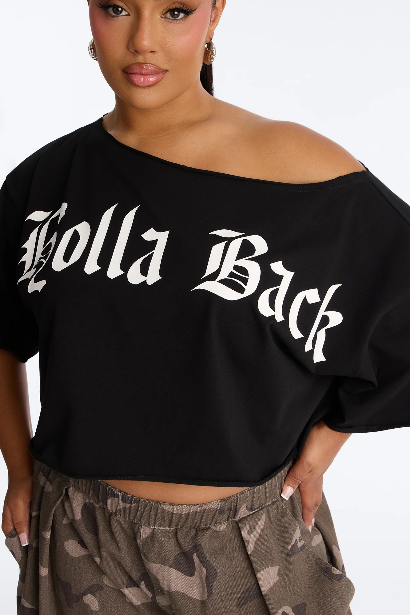 Holla Back Off Shoulder Crop Top - Black - Image 7
