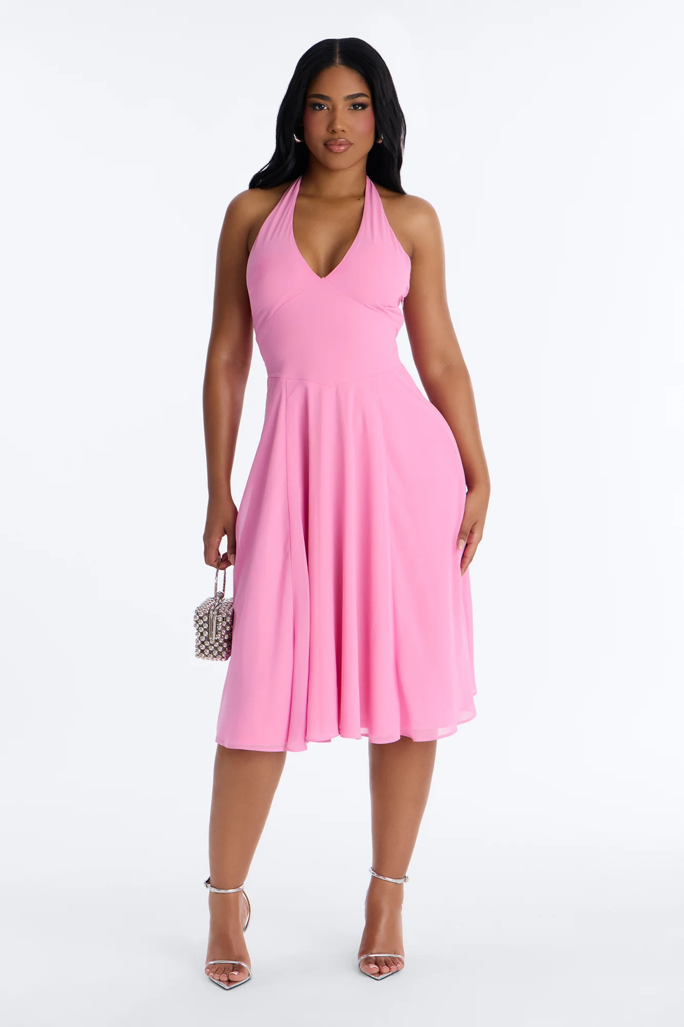 Holland Halter Chiffon Midi Dress - Pink