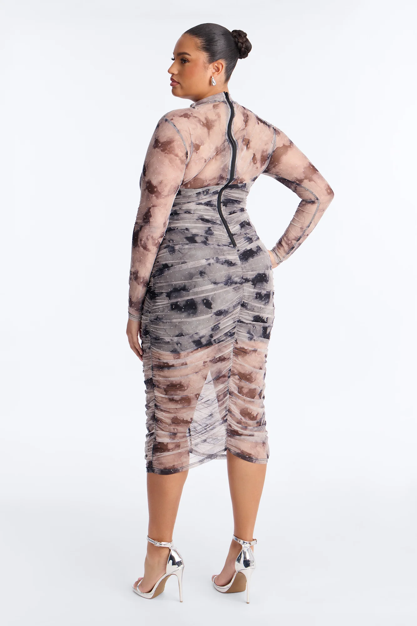 Hollie Rhinestone Mesh Midi Dress - Grey - Image 9