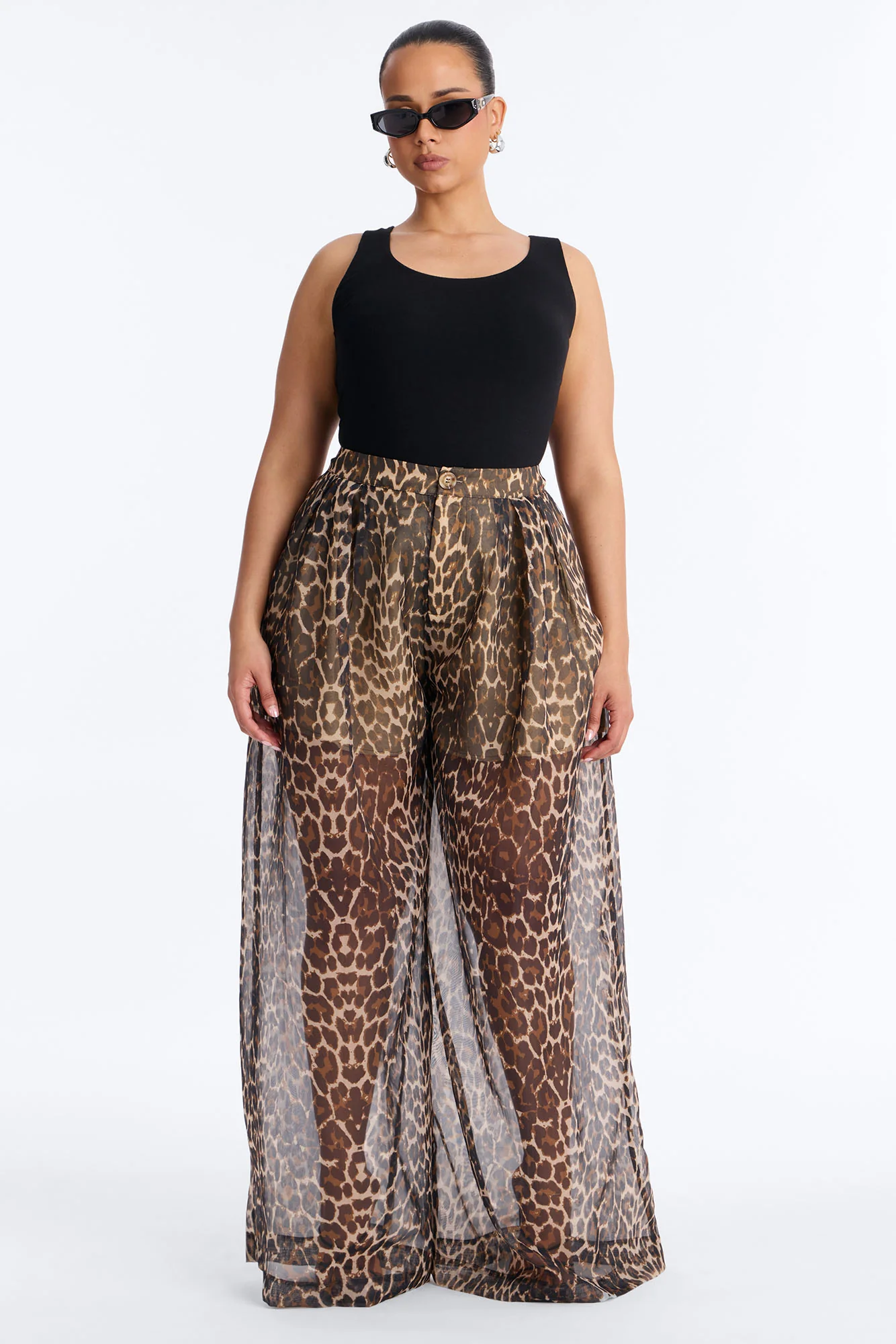 Hollie Wide Leg Leopard Organza Pant - Leopard - Image 5