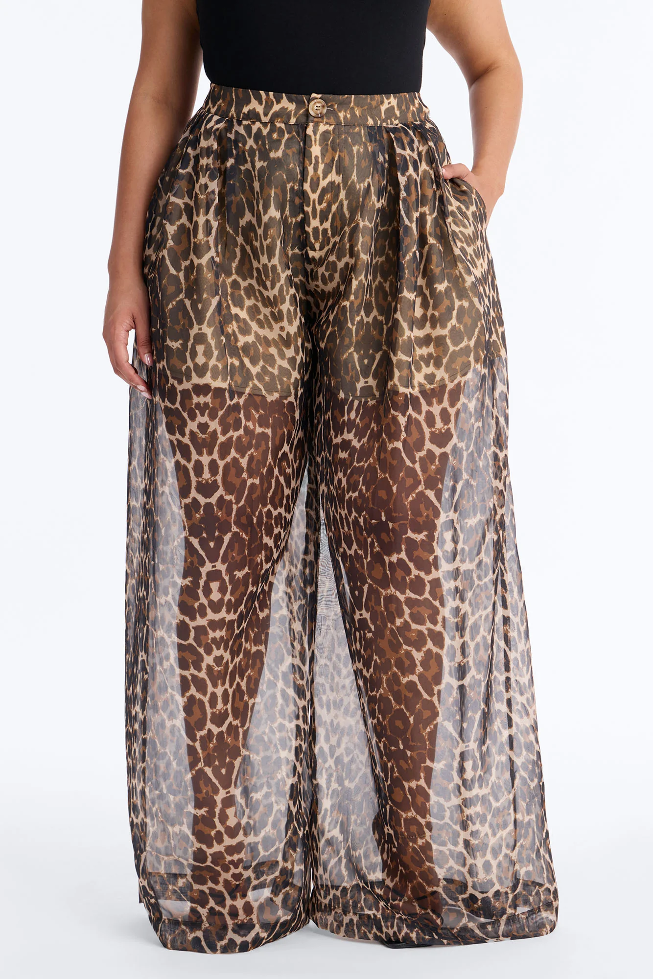 Hollie Wide Leg Leopard Organza Pant - Leopard - Image 6