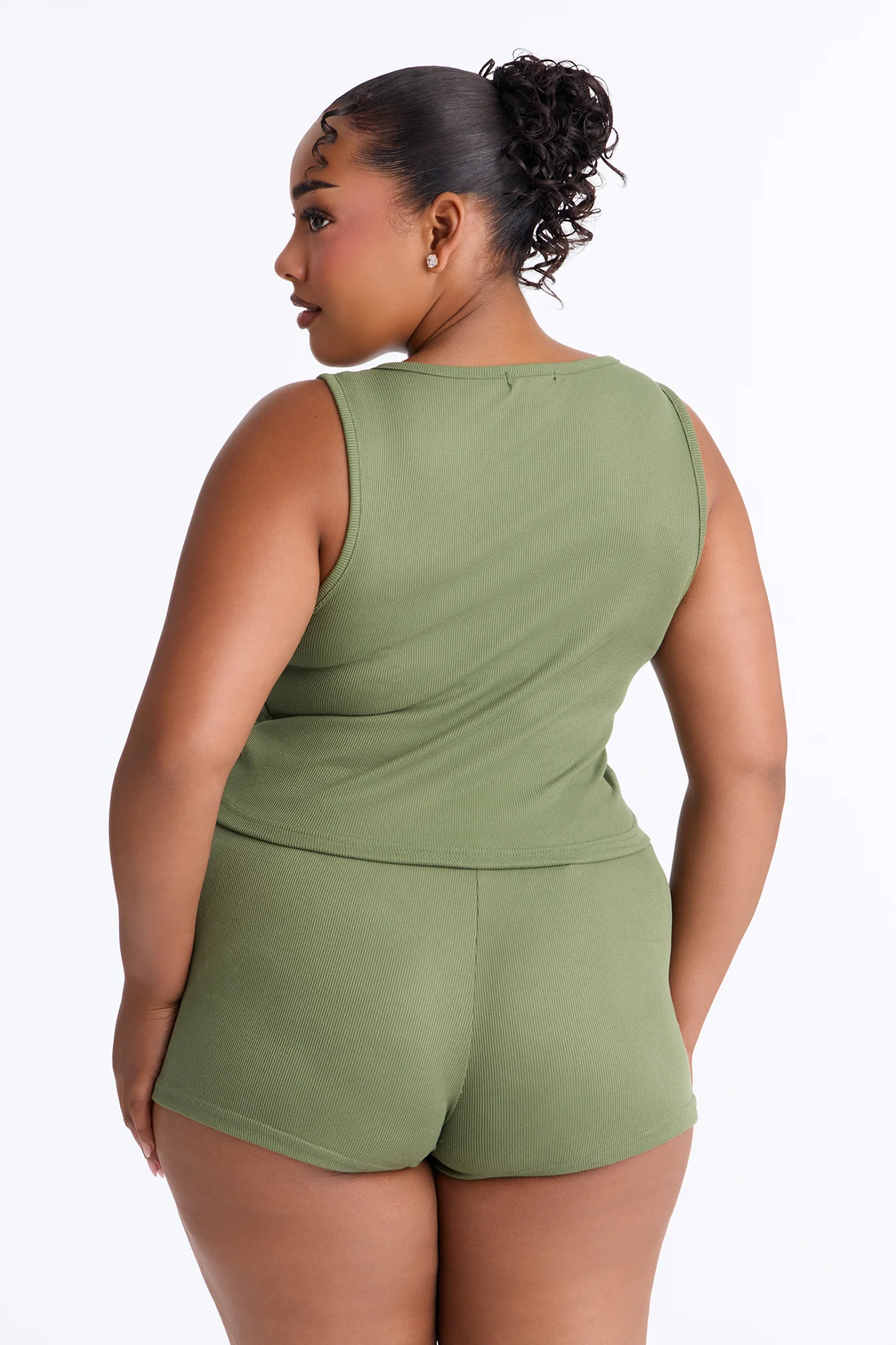 Homebody Ribbed V-Neck PJ Short Set - Green - Image 6