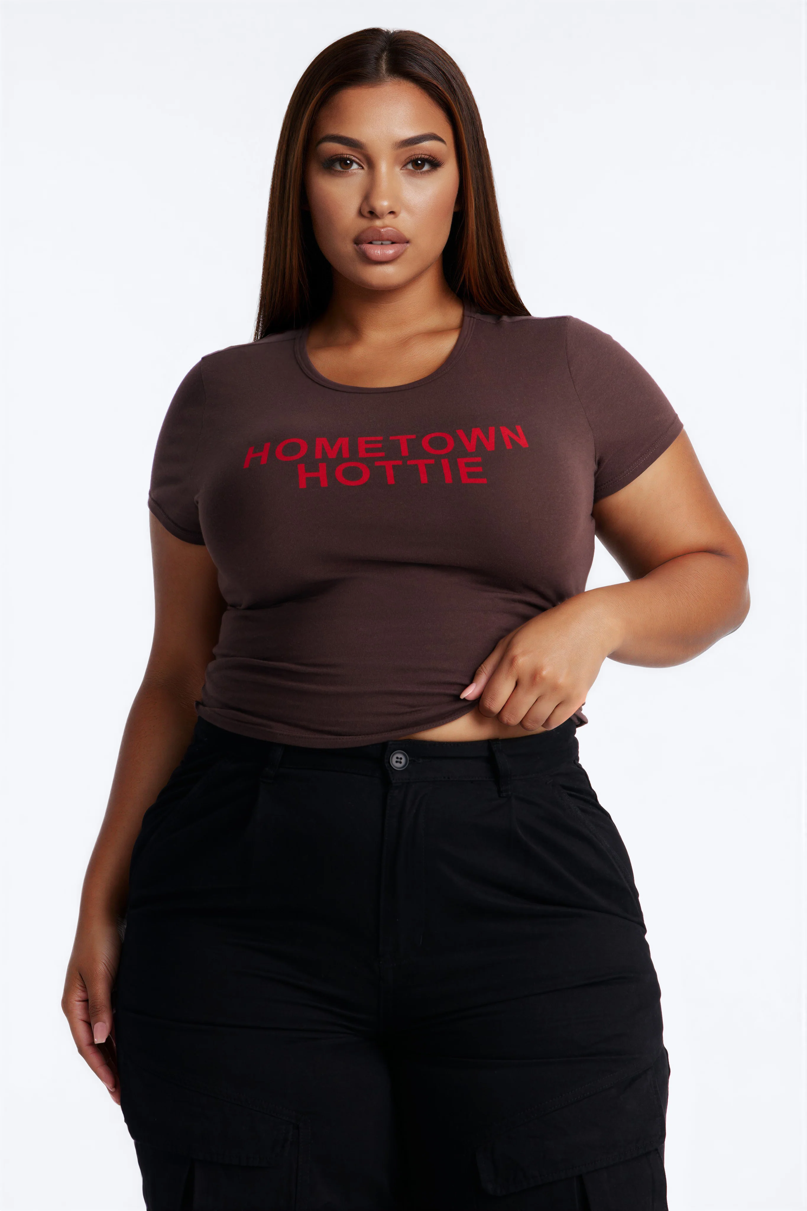 Hometown Hottie Fitted Tee - Brown - Image 5